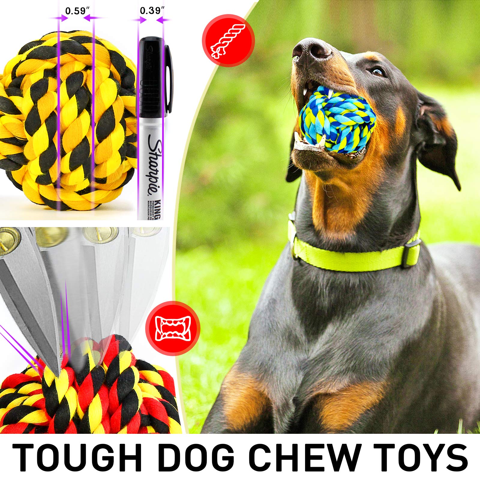 Sharlovy Dog Toys For Aggressive Chewers, Dog Balls For Large Breeds, Heavy Duty Cotton Rope Chew Toys With Tough Twisted For Medium Breeds, 6 Pack Indestructible Chew Toys