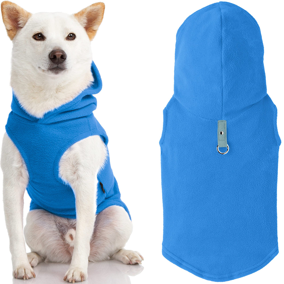 Gooby Fleece Vest Hoodie Dog Sweater - Blue, Small - Warm Pullover Dog Hoodie With O-Ring Leash - Winter Hooded Small Dog Sweater - Dog Clothes For Small Dogs Boy Or Girl, And Medium Dogs