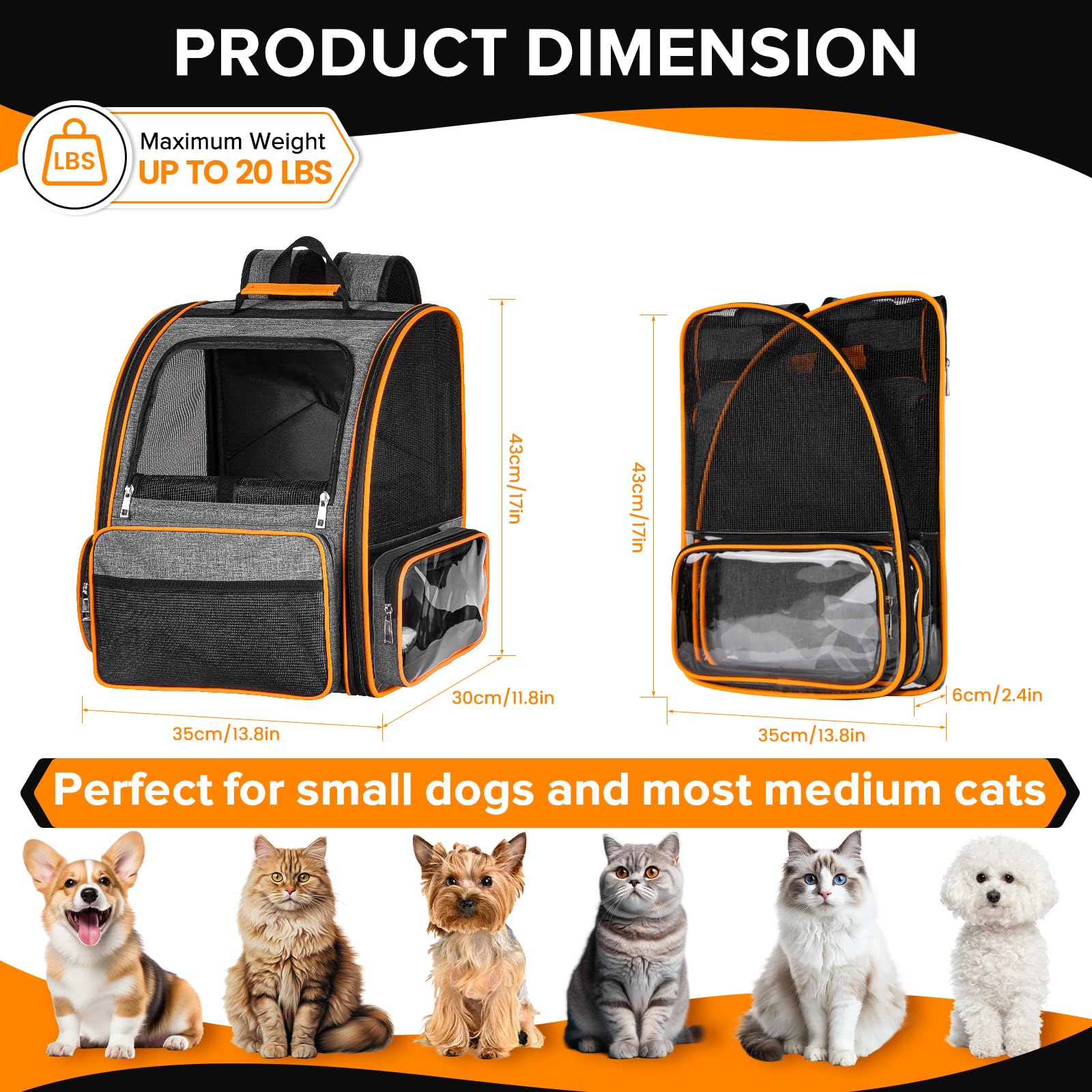Discala Cat Backpack Carrier For Medium Small Dog Cat Up To 20Lbs, Pet Carrier Backpack, Ventilated Mesh Soft Sided Dog Backpack