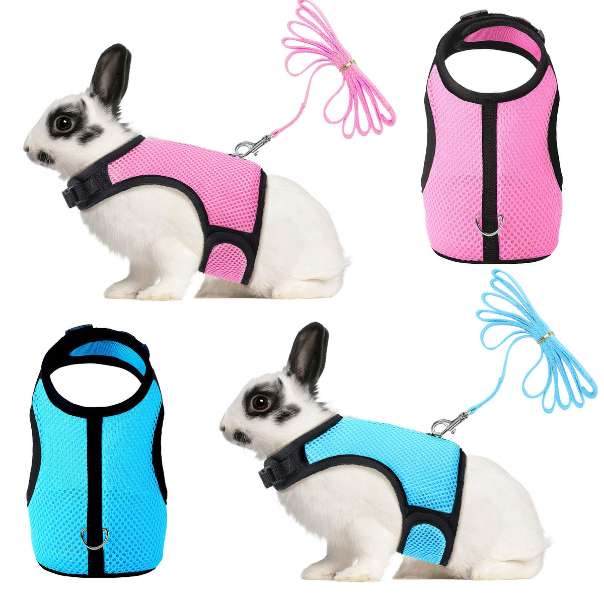 Satinior 2 Pieces Bunny Rabbit Harness With Leash Cute Adjustable Buckle Breathable Mesh Vest For Kitten Puppy Small Pets Animal Walking Accessories