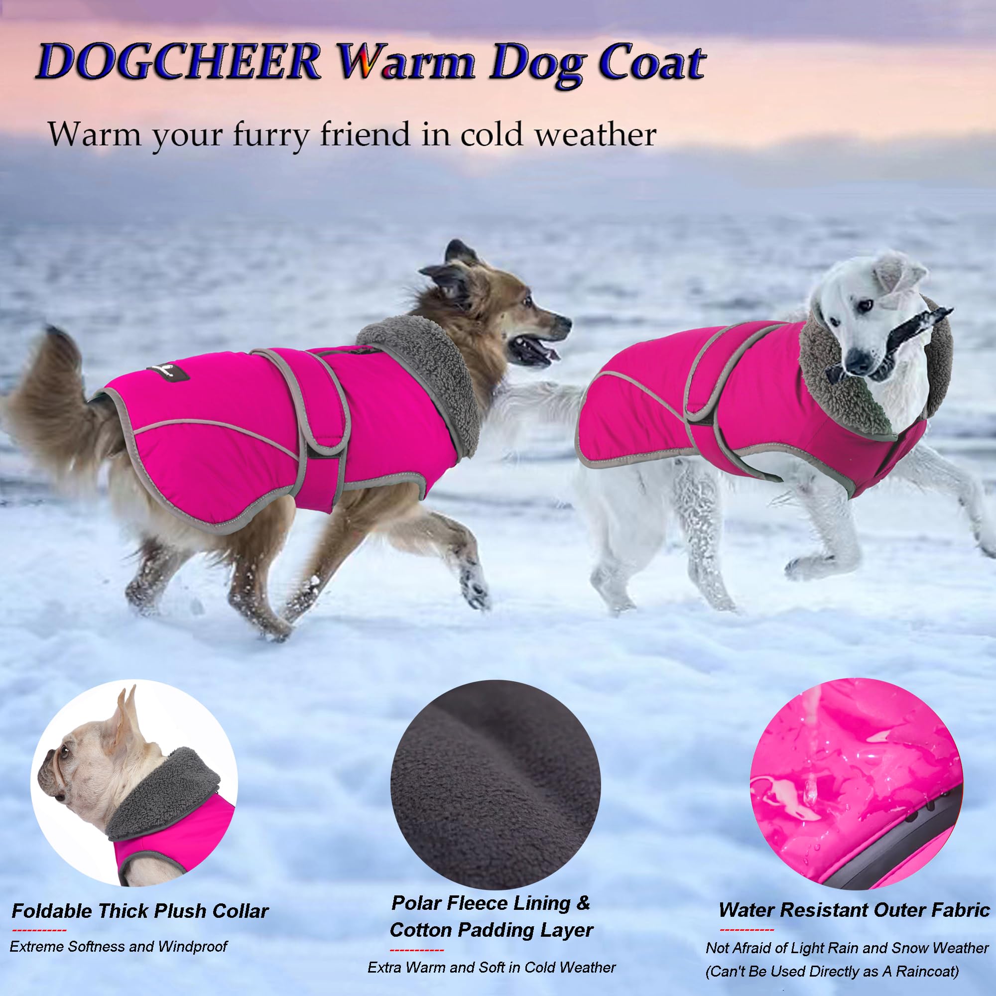 Dogcheer Dog Coat - Waterproof Winter Coat For Cold Weather, Reflective, Warm Turtleneck Snow Jacket Fleece Sweater For Small To