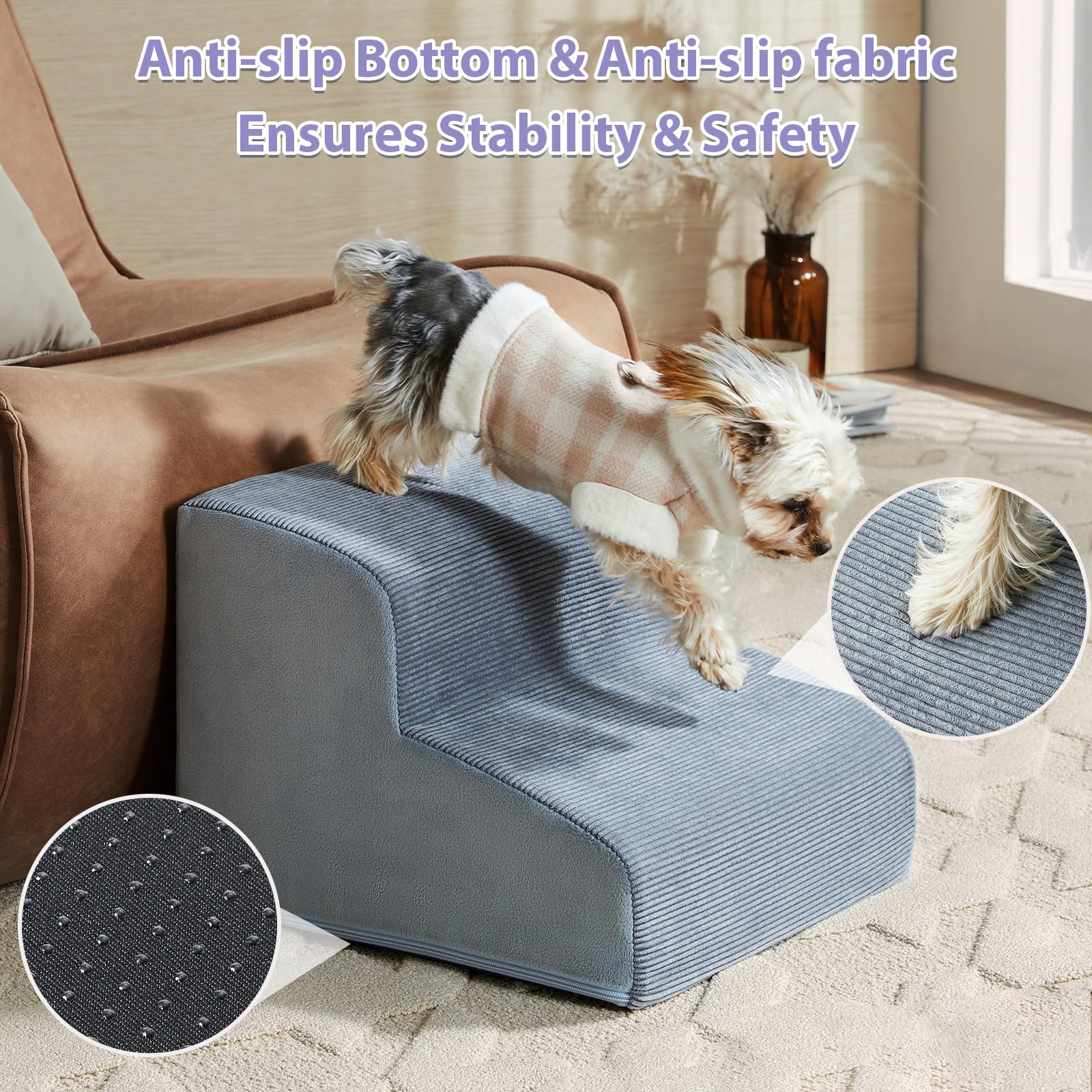 Lextro Dog Steps For Bed, 4-Steps Dog Ramp For Bed, Pet Stairs With Highly Supportive Foam And Non-Slip Bottom, Dog Stairs For L