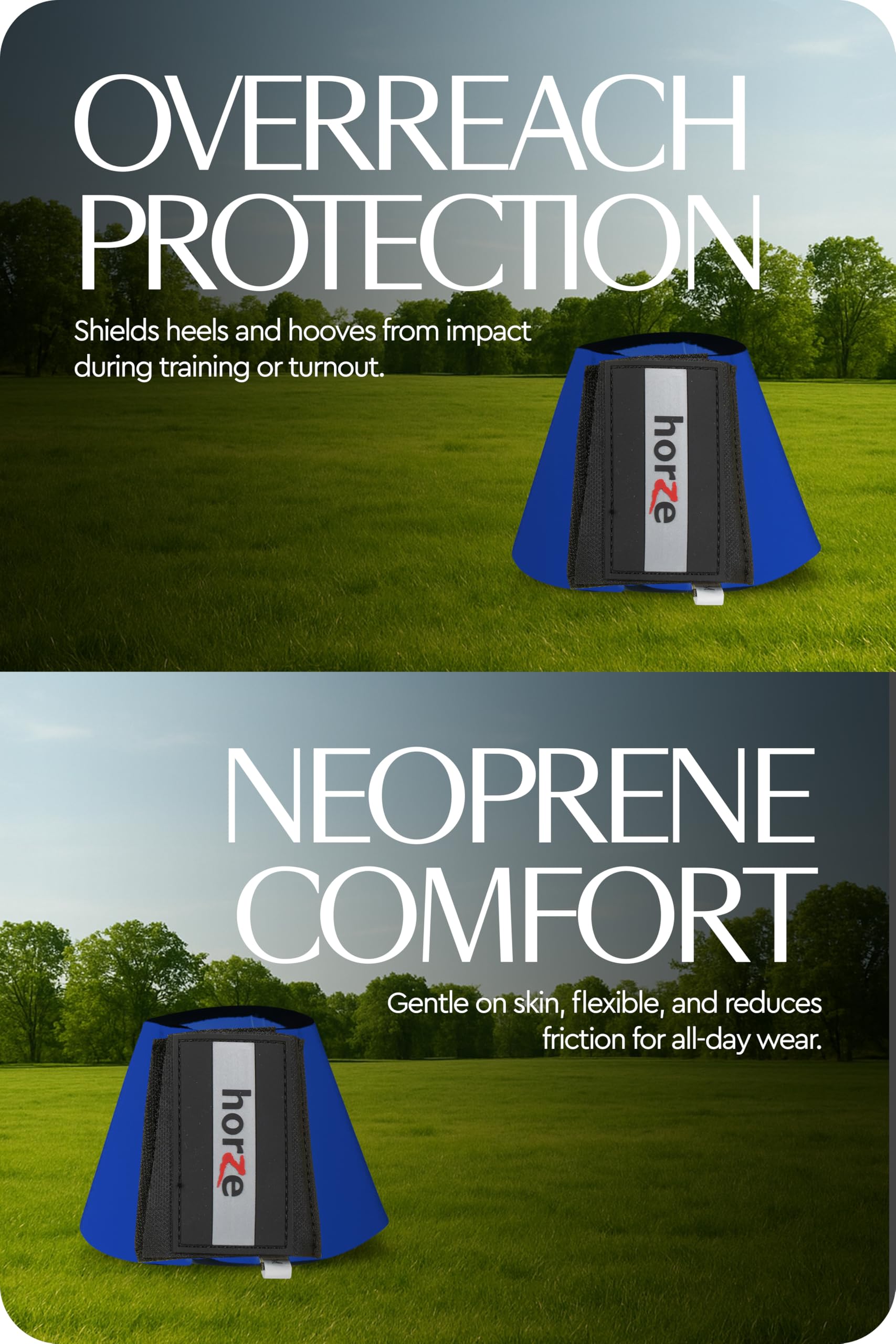 Horze Pro Overreach Bell Boots For Horses | Neoprene Pair - Blue - S