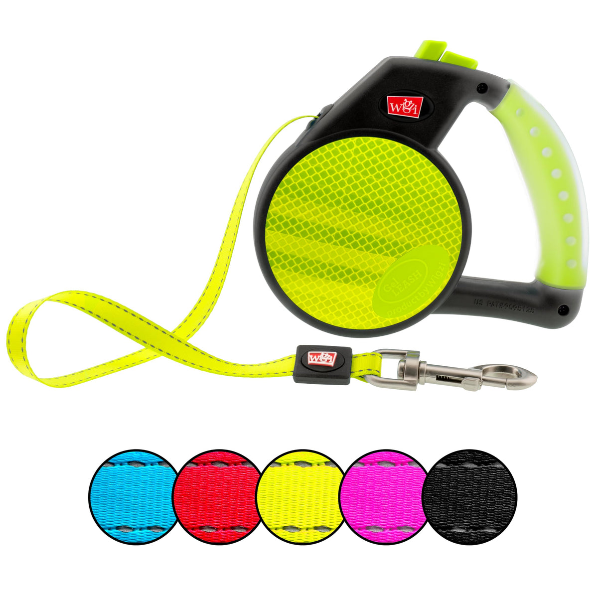 Wigzi Reflective Gel Retractable Leash, Yellow, Medium