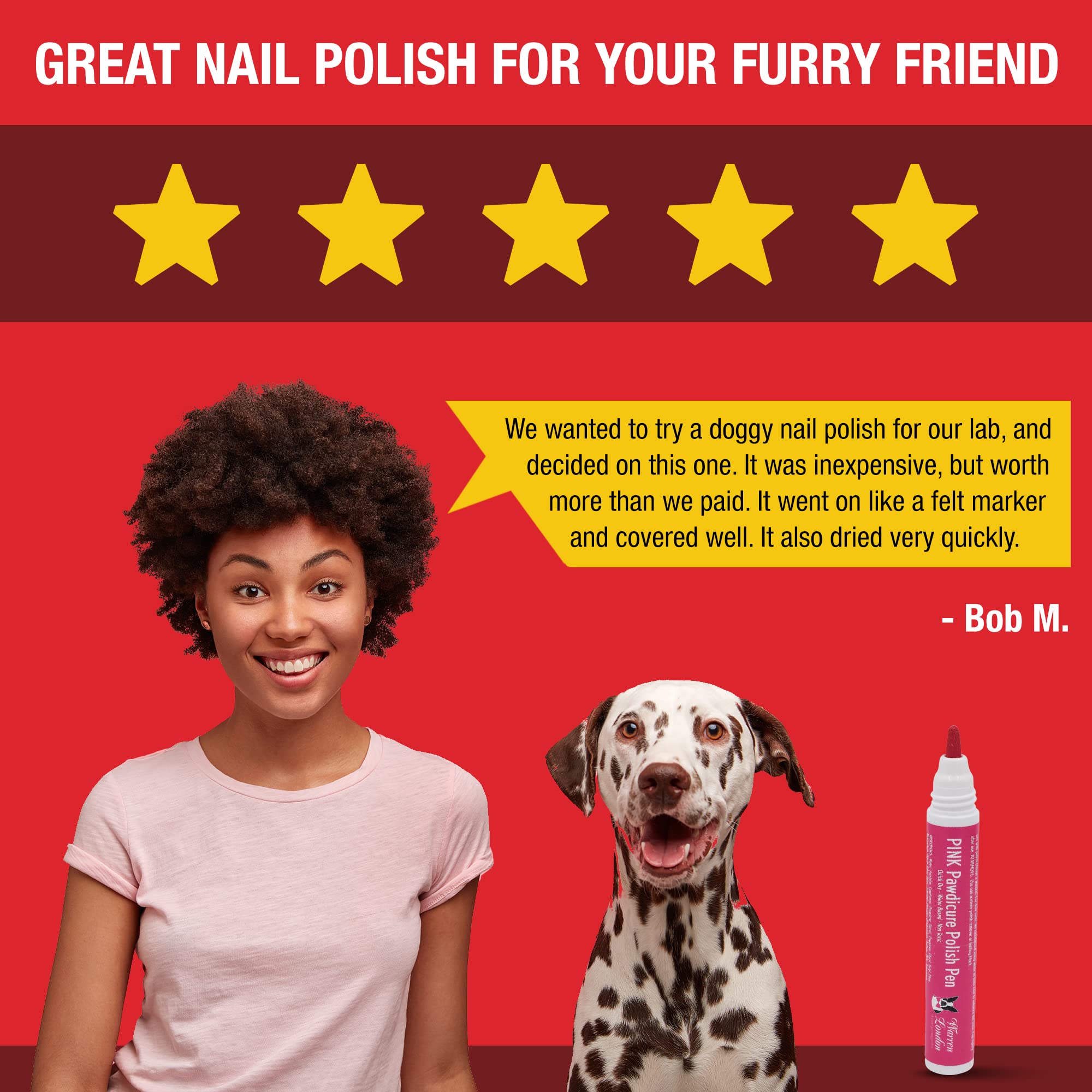 Warren London Pawdicure Dog Nail Polish Pens | Quick Dry, Low Odor, Non-Toxic Dog Accessories | Ideal For Dog Birthday, Dog Costume | Made In Usa | 13 Colors | Pink Purp Red