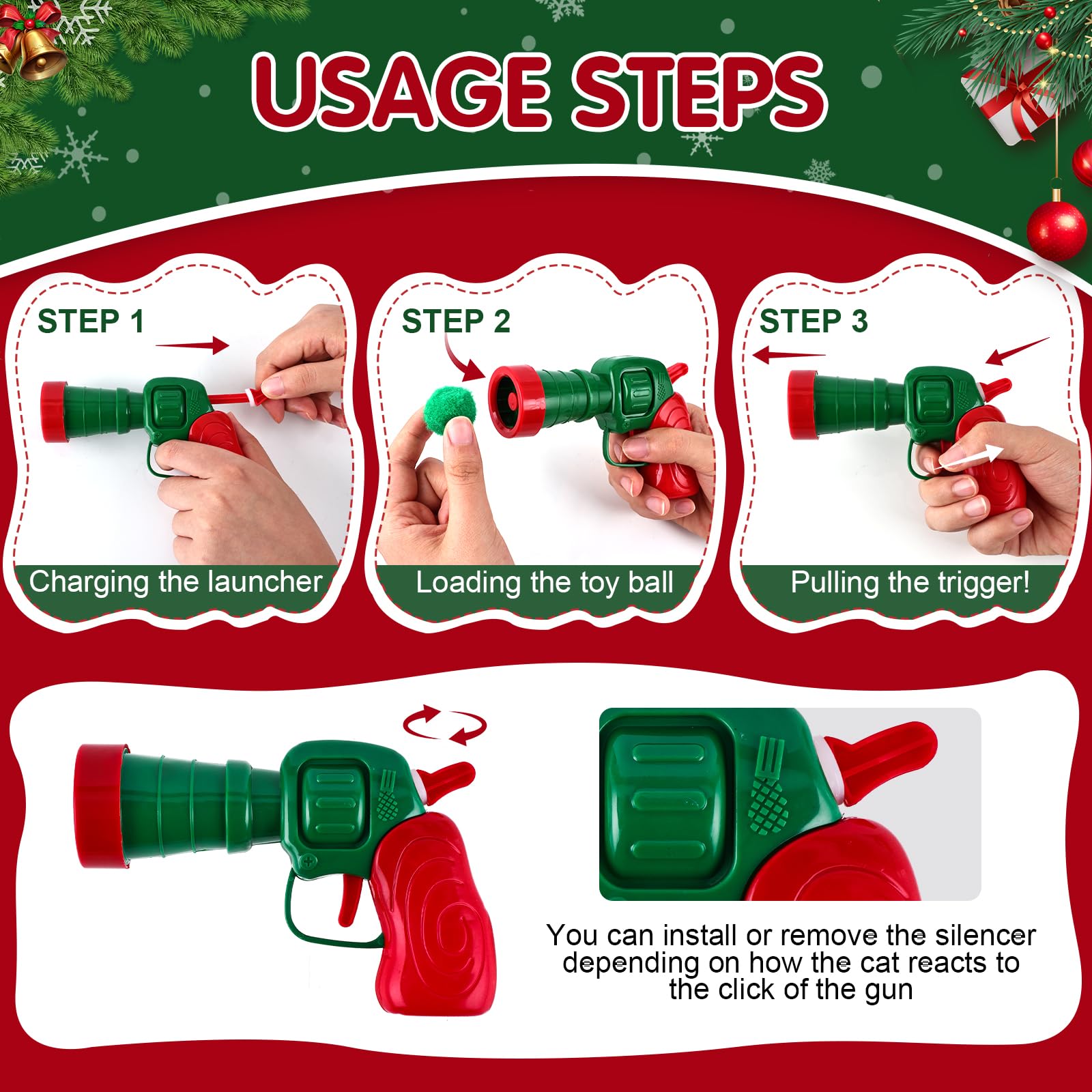 Teawoo Cat Toy Balls With Launchers Set (2+60), 60 Cat Pom Pom Balls & 2 Cat Toy Ball Launchers, Cat Enrichment Toys, Interactiv