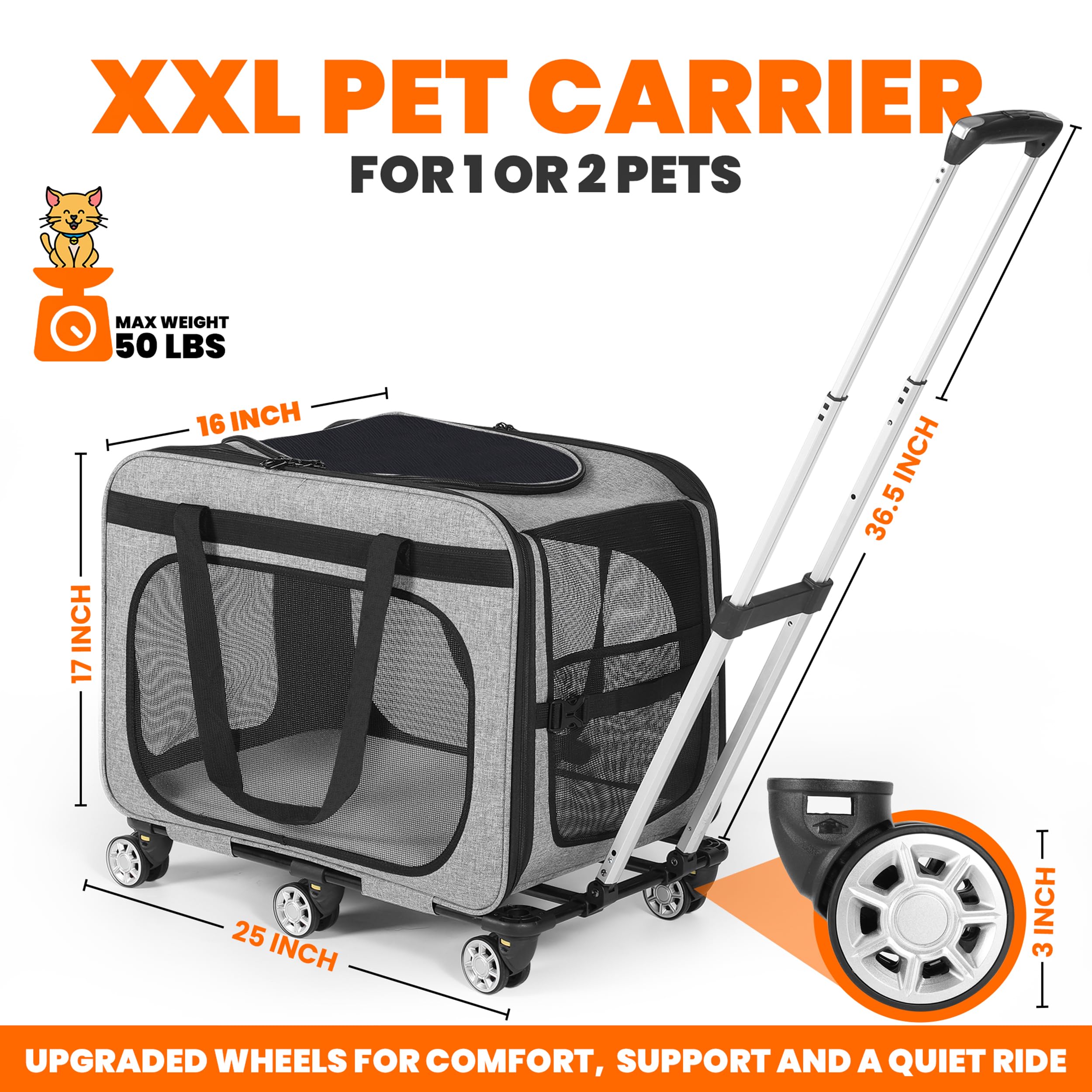 Xl Cat & Small Dog Carrier | 25' L X 16' W X 17' H - Up To 40 Lbs - Not Tsa Compliant - Small Dogs Or Large Cat Carrier With