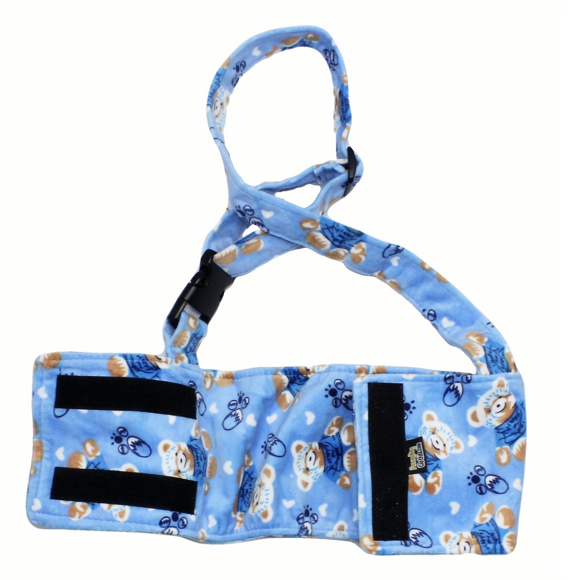 Dog Diaper For Male Boy Belly Band Reusable Washable With Suspenders Soft Fleece (Blue Bear, M: Waist 13' - 16')