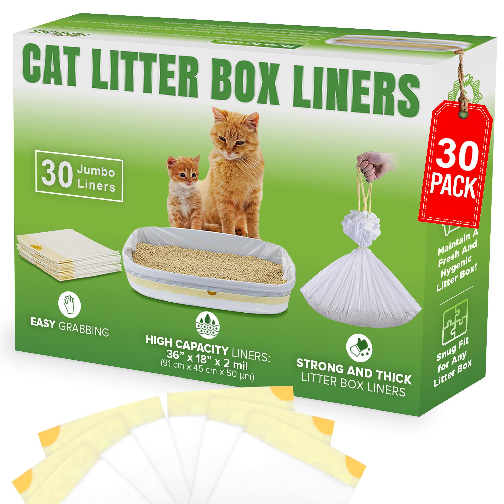 Cat Litter Box Liners - 30 Extra Large Strong & Thick Litter Liners For Mess-Free Cleanup - Jumbo Size - Conveniently Folded No 