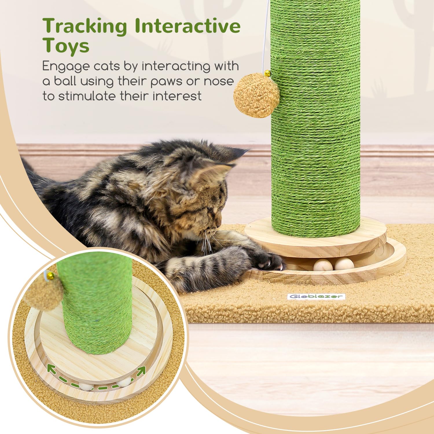 Globlazer Sc37 Extra Thick Scratching Posts For Indoor Large Cats Adults, 37Inch Cactus Cat Scratching Post Cat Scratcher Cute S