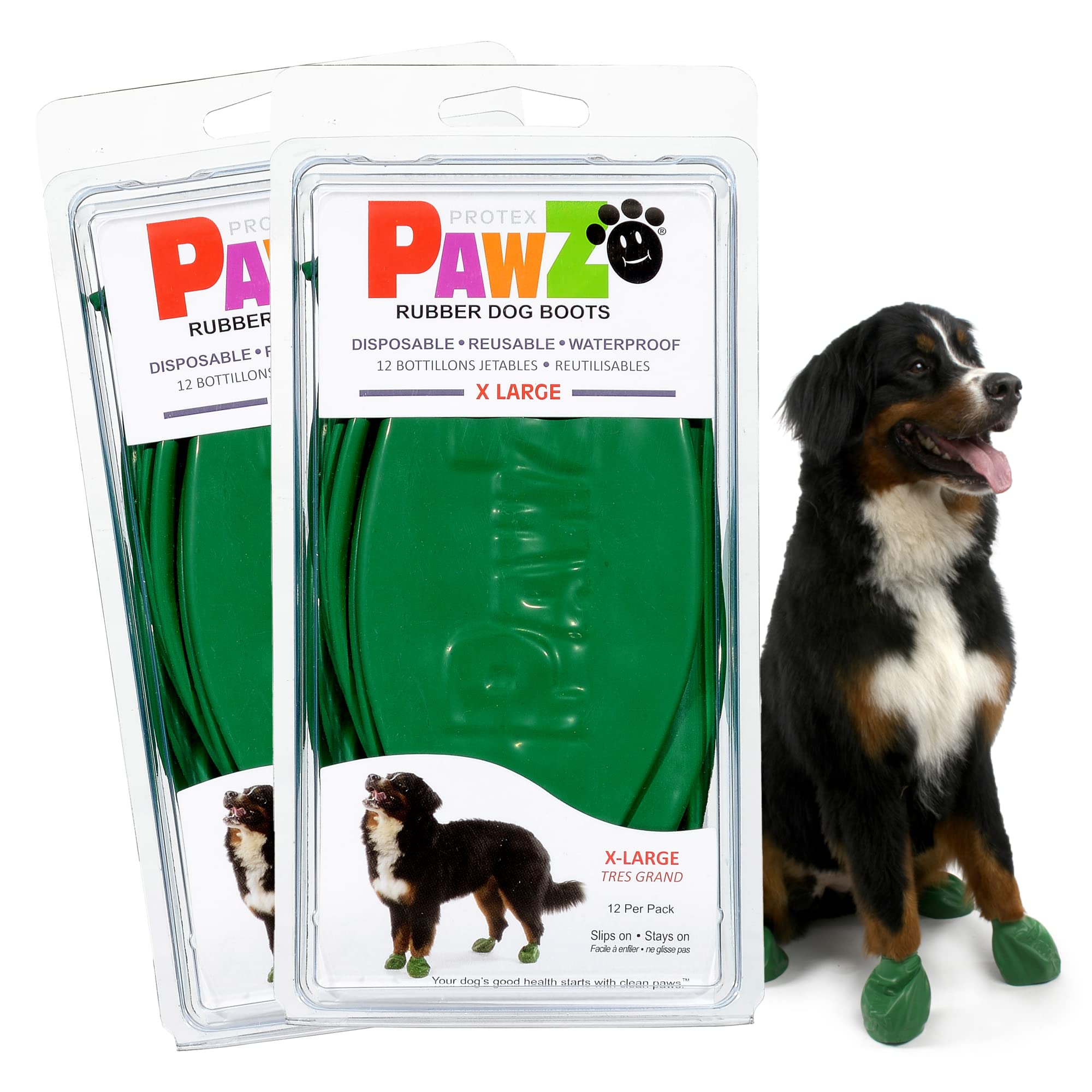 Protex Pawz Rubber Dog Boots For Paws 4' And Up, 24 Total (2 Packs Of 12) - All-Weather, Anti-Slip, Waterproof Dog Socks - X-La