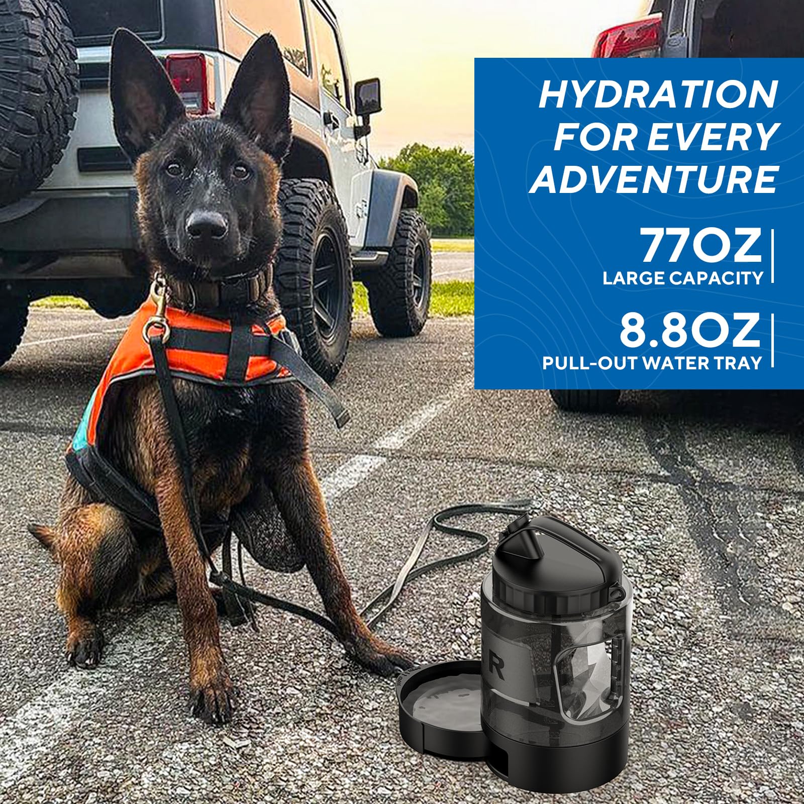 lesotc 77oz Portable Dog Travel Water Bottle - Black Large Water Bowl for Dogs, Perfect for Camping, Hiking, Beach, and Outdoor Activities
