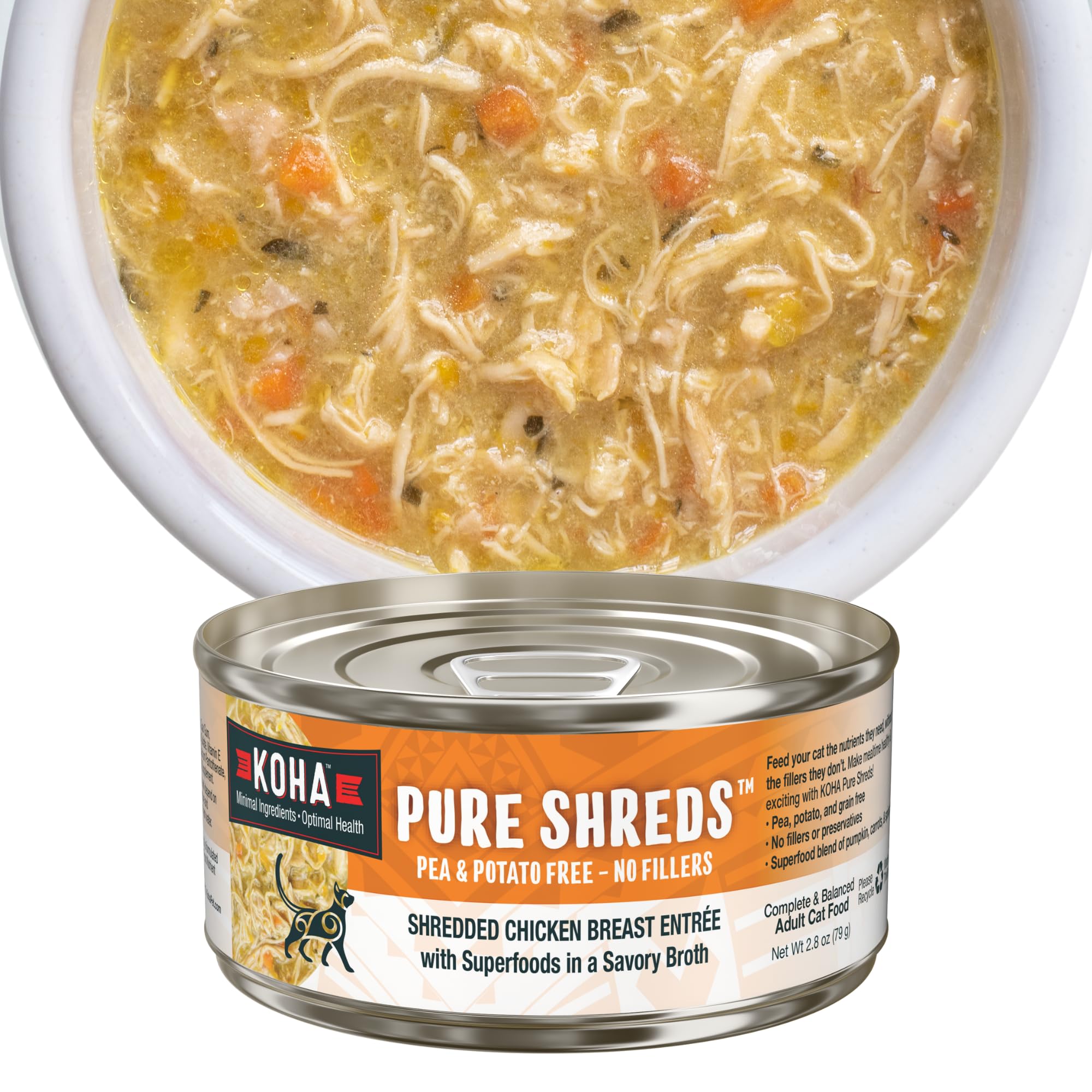 KOHA Pure Shreds Beef Entr  e for Cats, Single Meat Wet Cat Food, 2.8oz Cans (Pack of 24)