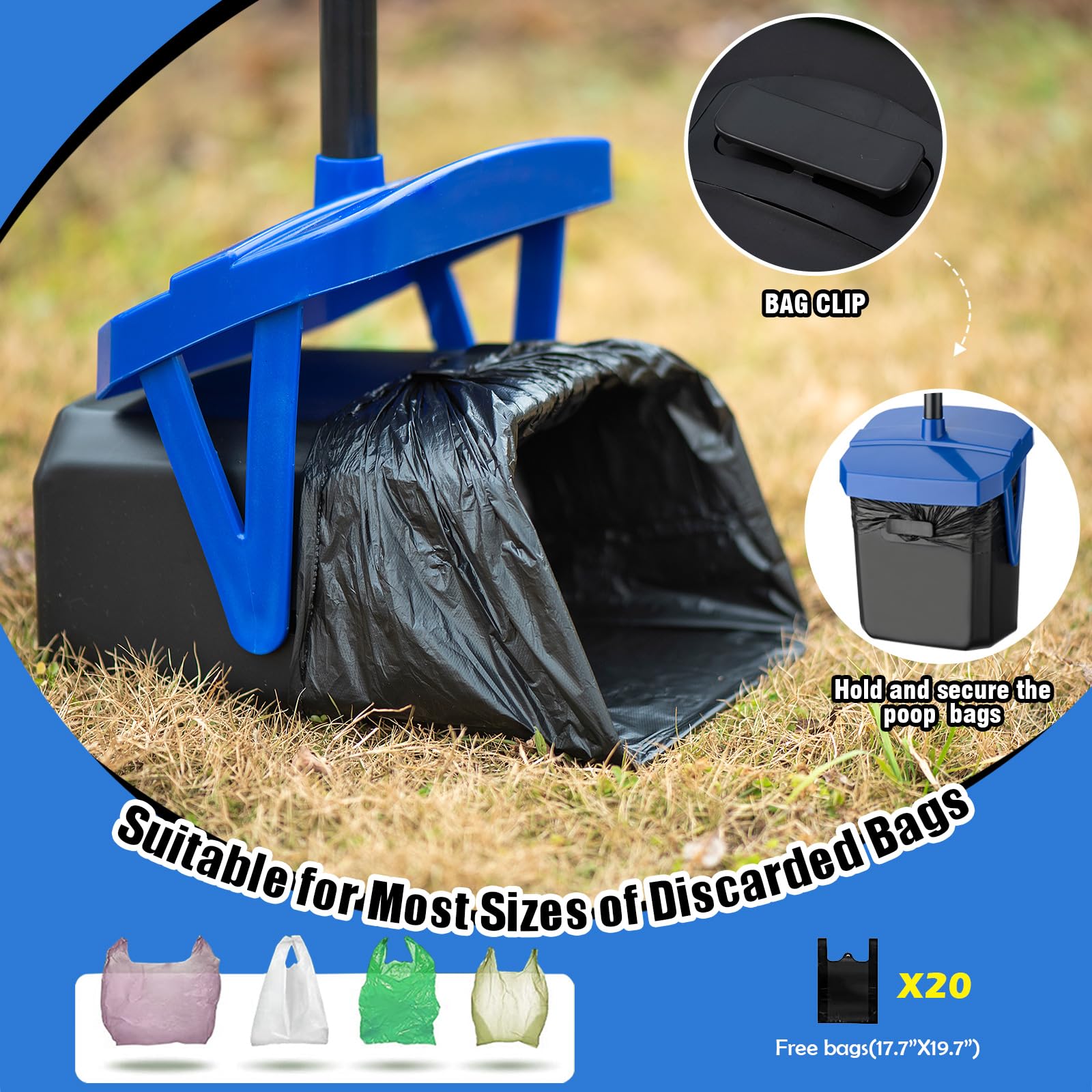 Timingila Pooper Scooper Swivel Bin & Rake For Large Medium Small Dogs Non-Breakable Dog Poop Scooper With 20 Waste Bags Easy To