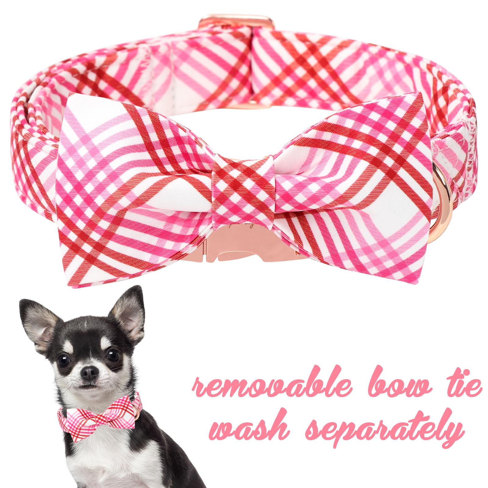 Unique Style Paws Cotton Dog Collar With Bow Spring Summer Collar With Red White Grid For Small Medium Large Boys Girls Dogs