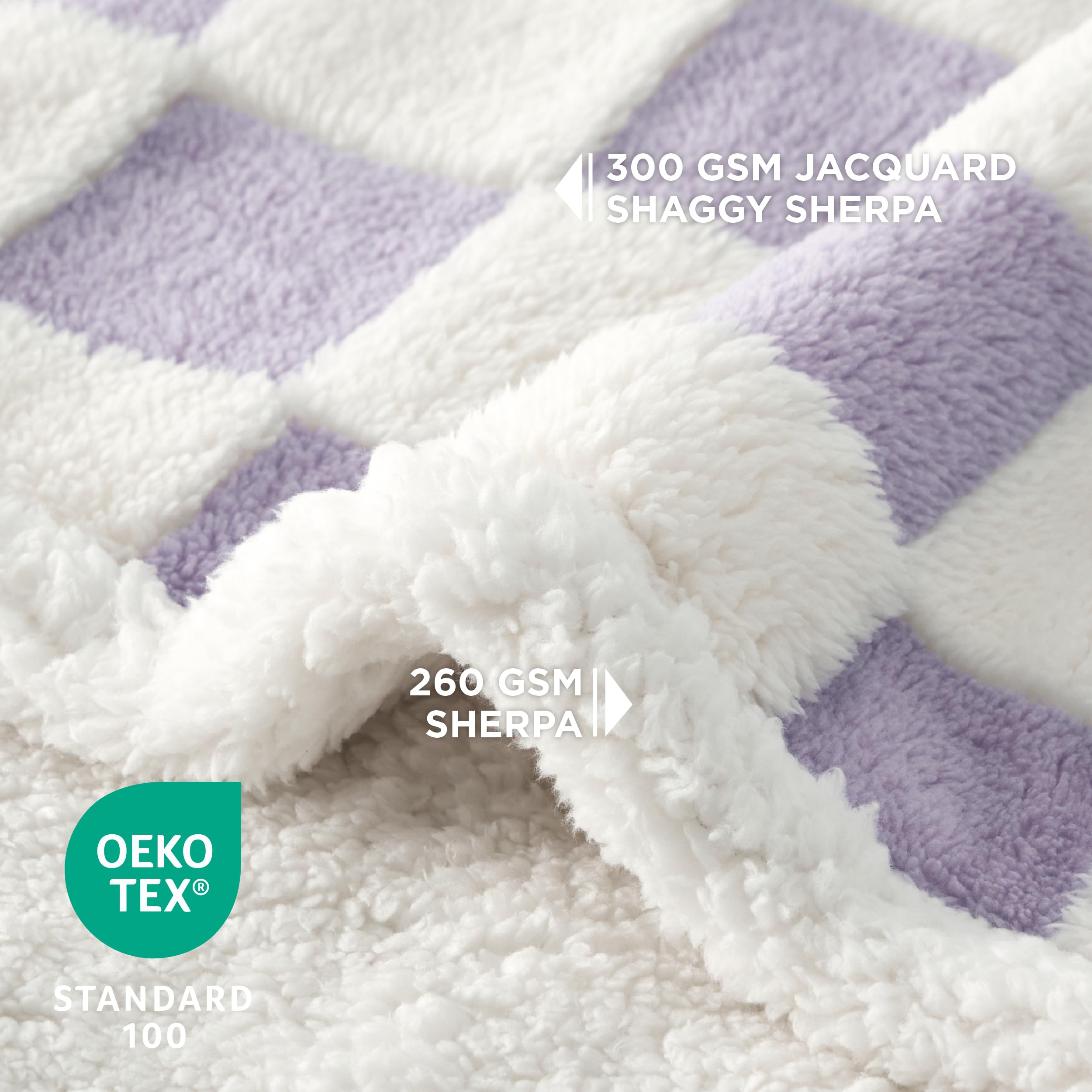 Lesure Waterproof Dog Blanket For Medium Dogs - Washable Double Sided Dog Blankets With Warm Jacquard Shag And Soft Sherpa Fleece, Pet Cat Blanket For Couch Protection, 3D Textured Checks, Purple