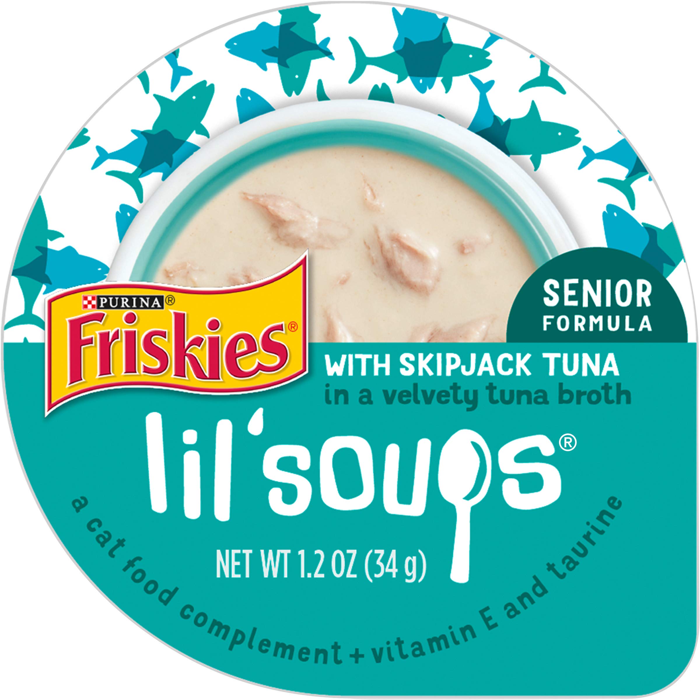 Purina Friskies Natural, Grain Free Senior Broth Wet Cat Food Lickable Cat Treats, Lil Soups Skipjack Tuna - (Pack of 8) 1.2 oz