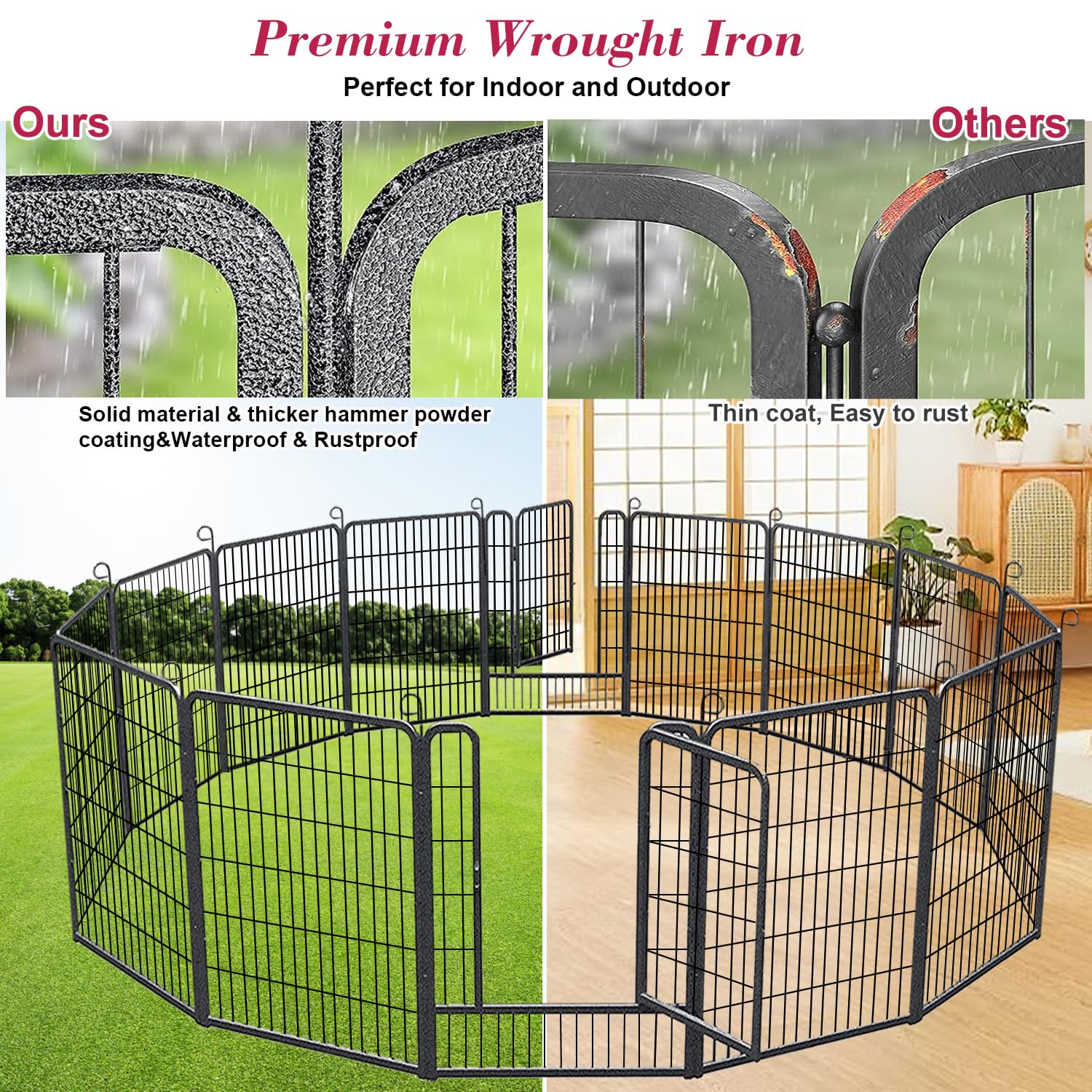 Jhsomdr Dog Playpen, 40 inch 14 Panels Dog Pen Indoor Pet Dog Fence Outdoor for Yard Metal Puppy Playpen Pet Exercise Pen Rustpr