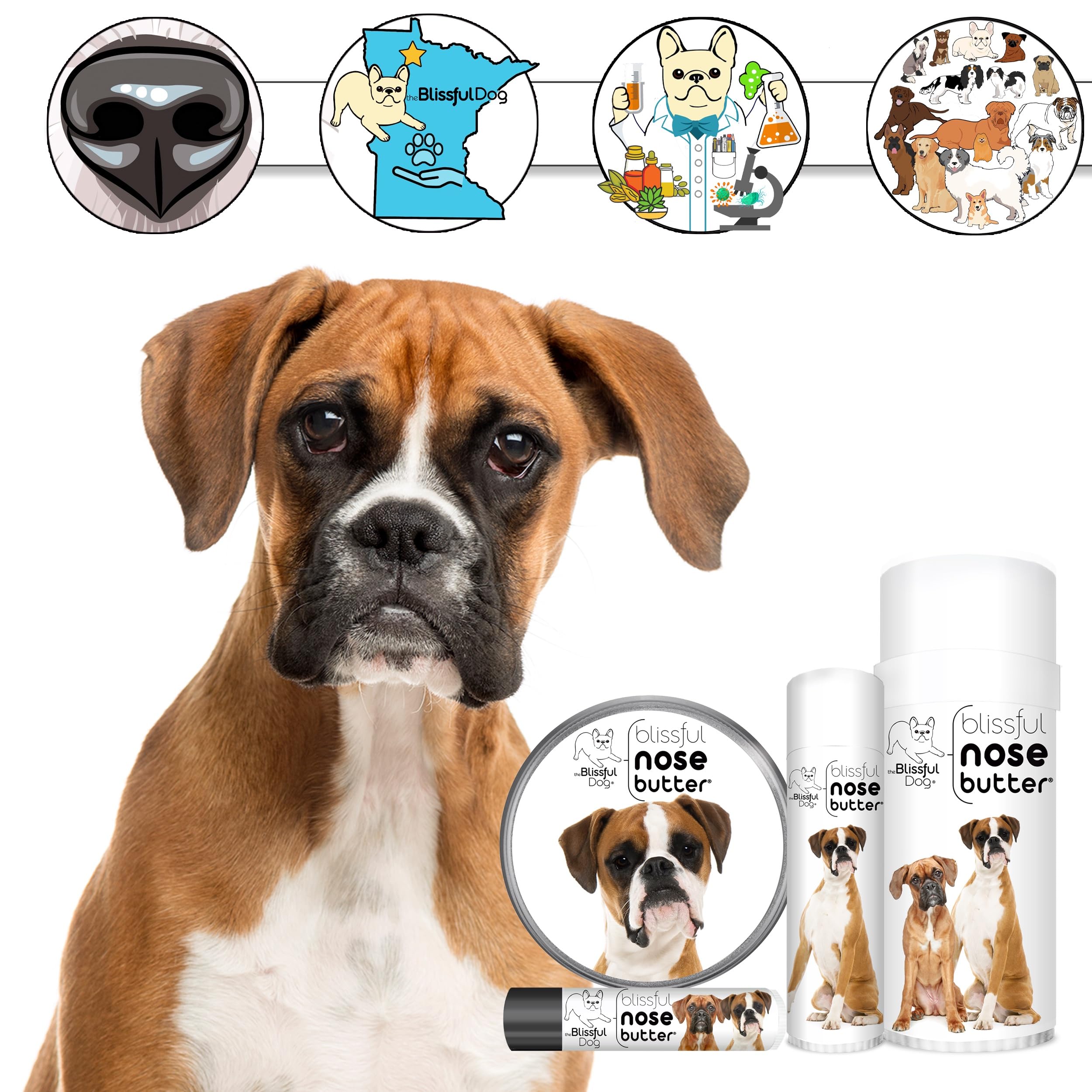 The Blissful Dog Fawn Boxer Nose Butter Tin, Versatile Dog Nose Balm for Dry Nose, Handcrafted Nose Moisturizer, Easy-to-Apply D