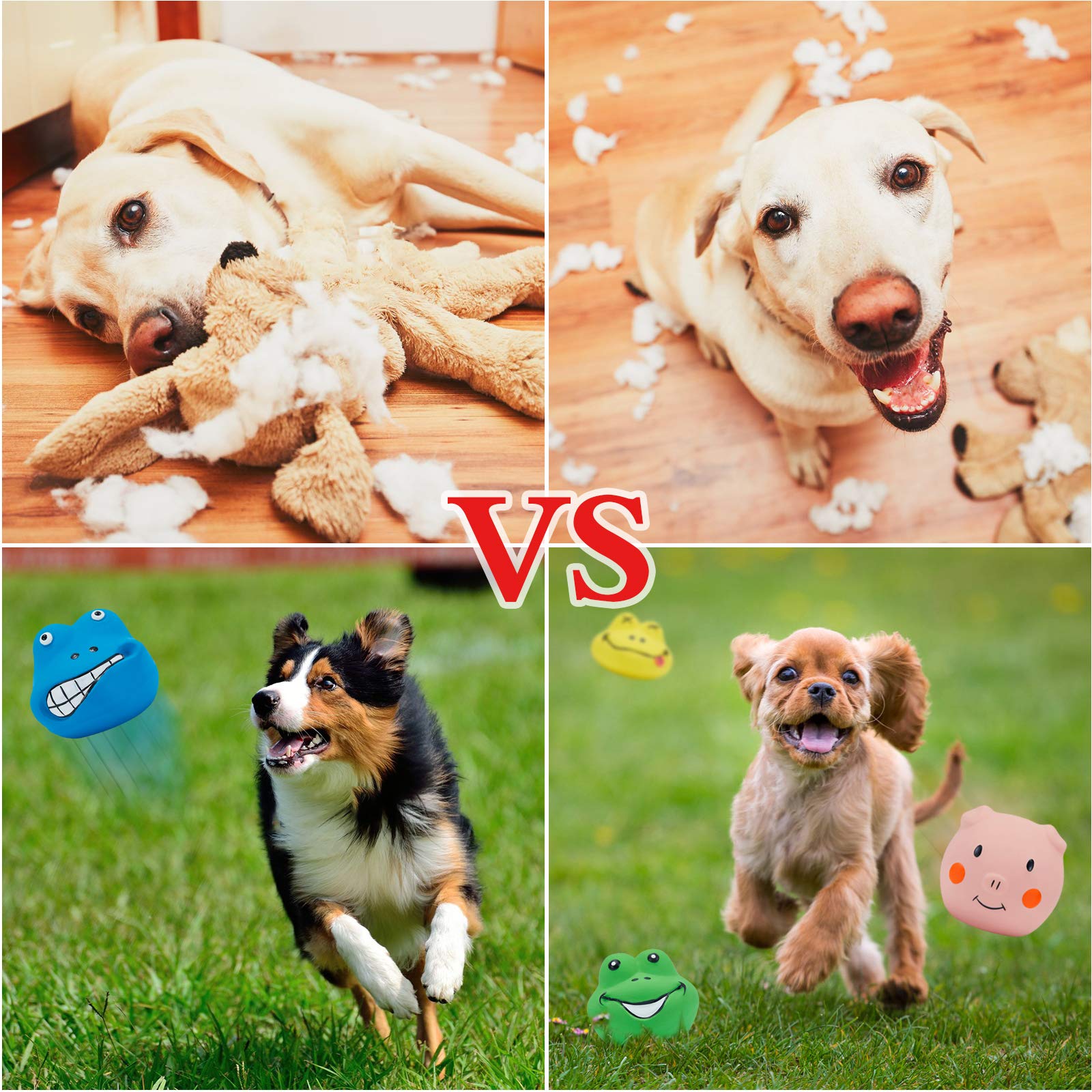 N-S Squeaky Dog Toys, Durable Soft Latex, 6pcs Teething Chew Toys for Small Medium Dogs, Funny Faces, Sky Blue, Green, Yellow, Pink, Red