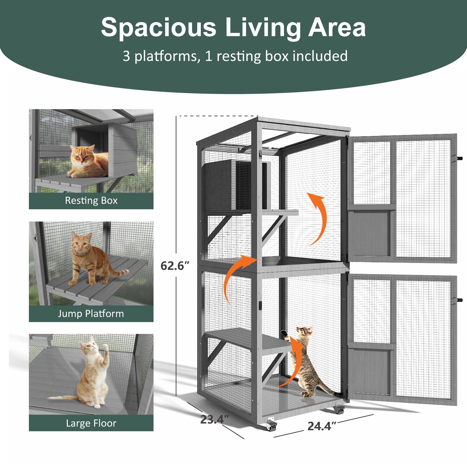 Timhaka Cat Catio Outdoor Enclosure, 4 Tiers Cat Playen Catio With Wheels, Resting Box, Sunshine Panel Waterproof Roof, Large Pe