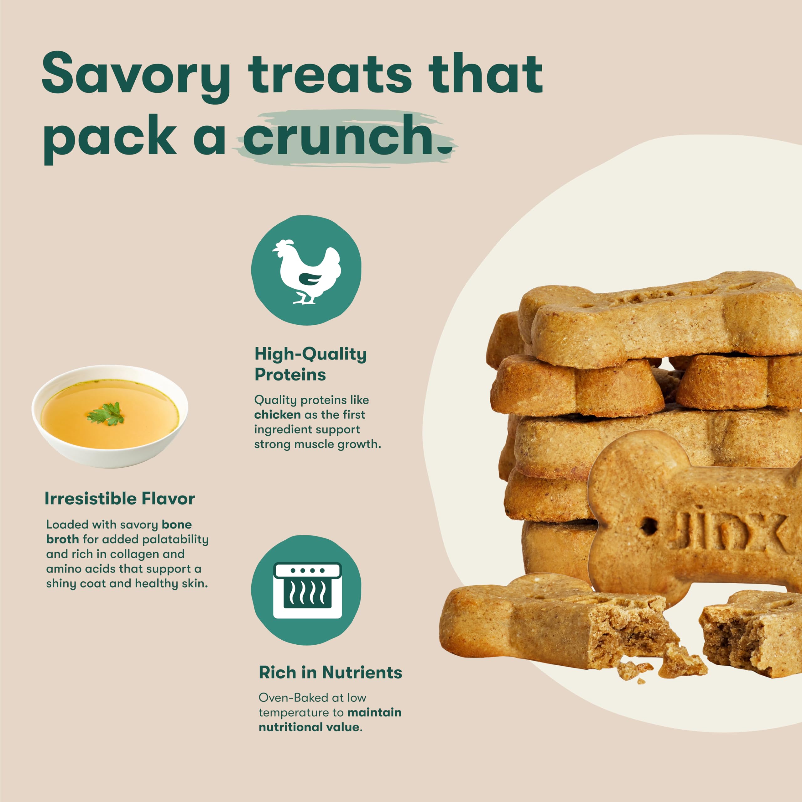 Jinx Oven-Baked Chicken Bone Broth Biscuit Treats, Crunchy, All Natural, Superfood-Rich with Real Chicken, Pumpkin & Blueberries