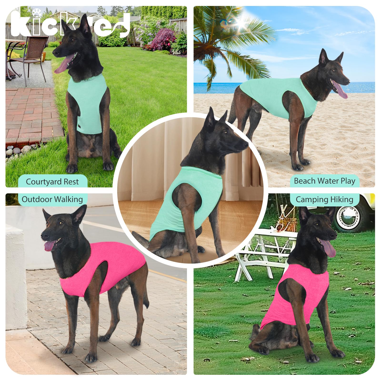 Kickred 2 Pack Dog Shirts, Quick Dry Breathable Dog Clothes Pet Sleeveless Vest, Lightweight Stretchy Tank Top T-Shirts For Dogs