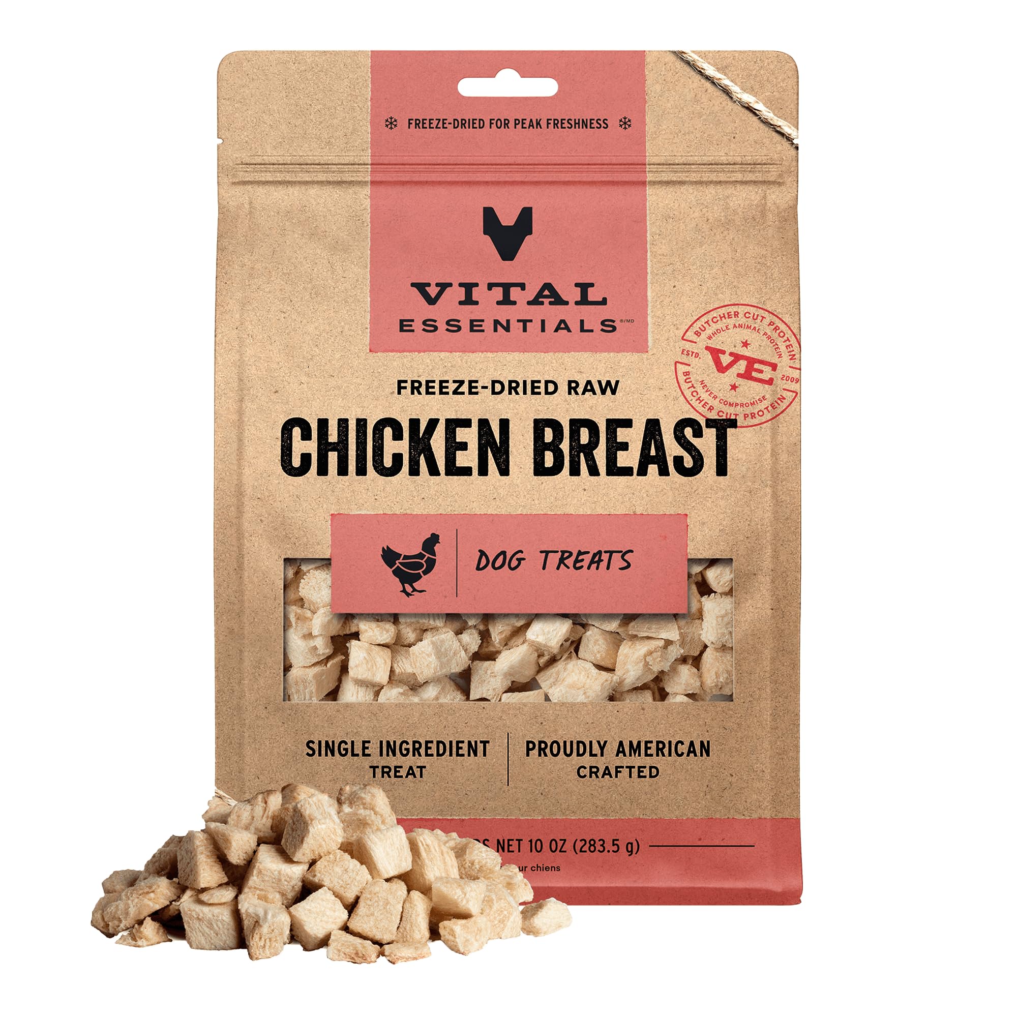 Vital Essentials Chicken Breast Dog Treats, 10 oz | Freeze-Dried Raw | Single Ingredient | Premium Quality High Protein Training