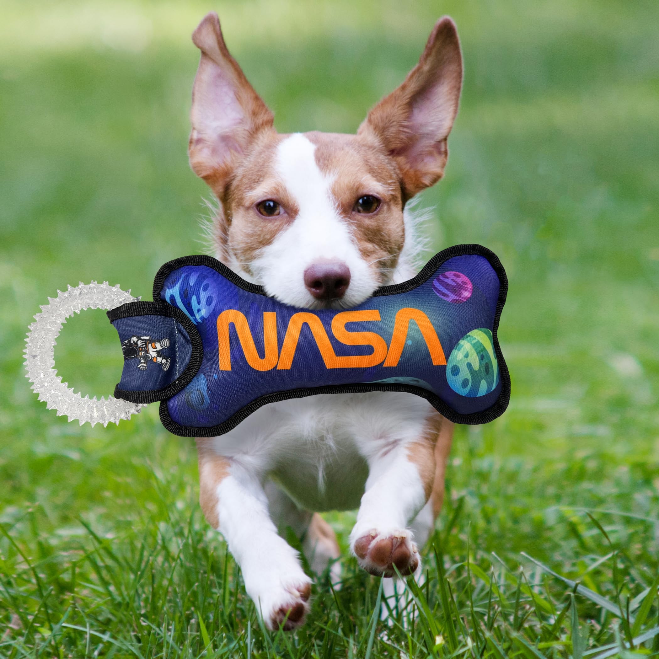 Pets First Nasa Dog Toy With Planets. - Tough Nylon Pet Toy With Double Trim Stitching & Inner Squeaker