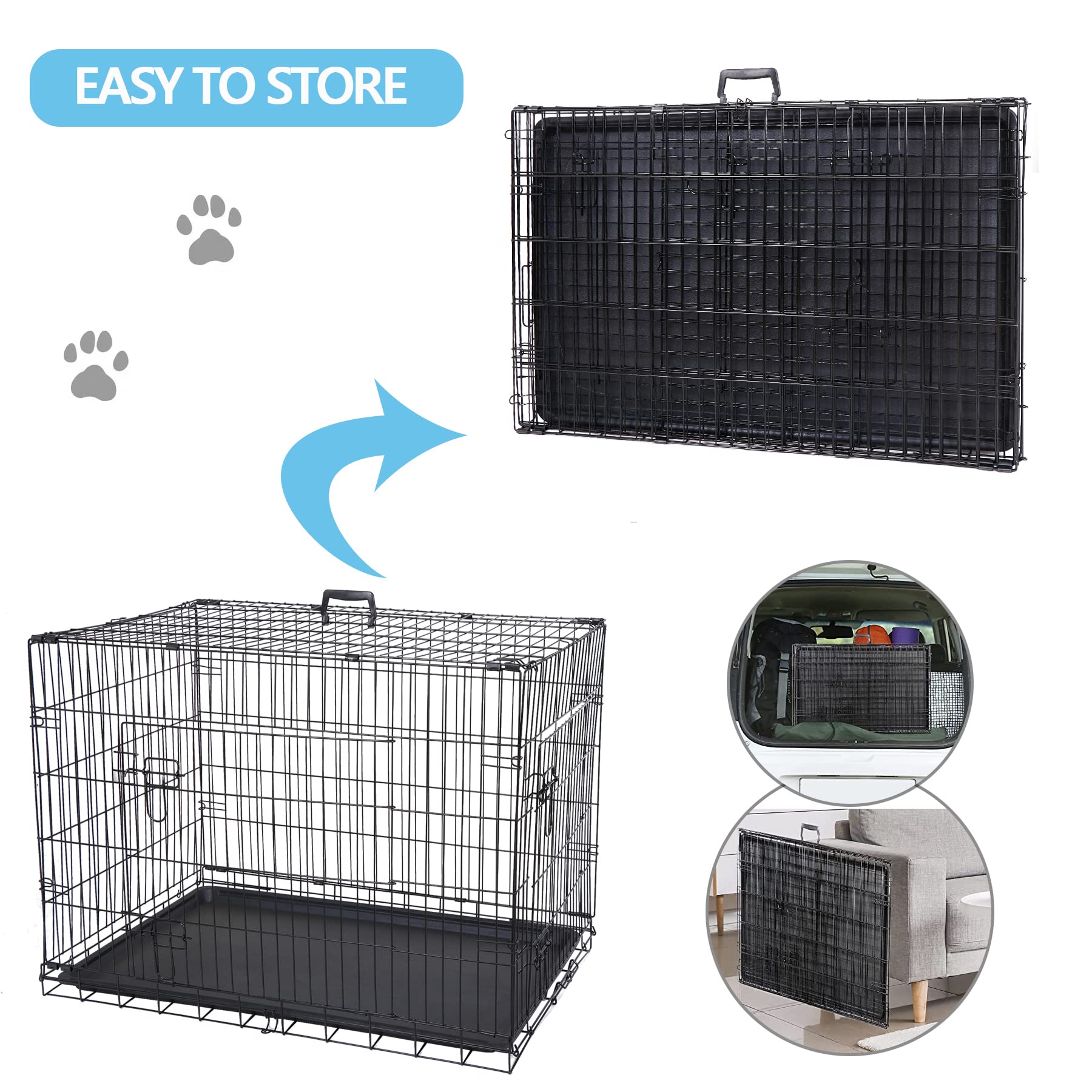 Epetlover 36-Inch Double Door Dog Crates Folding Metal Pet Kennel Wire Cage With Tray For Small Medium Large Sized Dogs, Indoor