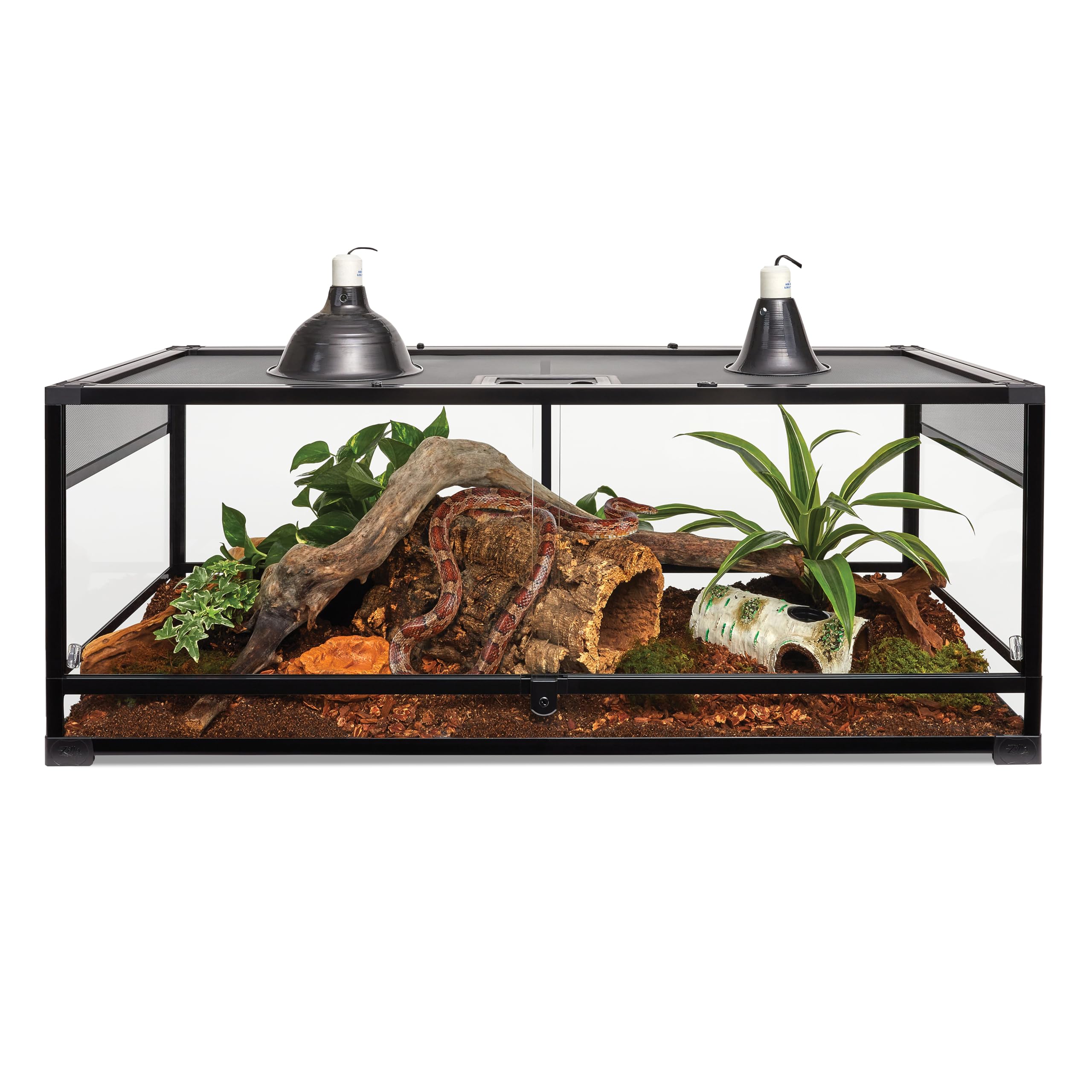 Zilla Quickbuild Reptile 65 Gallon Glass Terrarium Habitat With Sliding Door For Geckos, Snakes, Lizards, Frogs, Turtles, And To