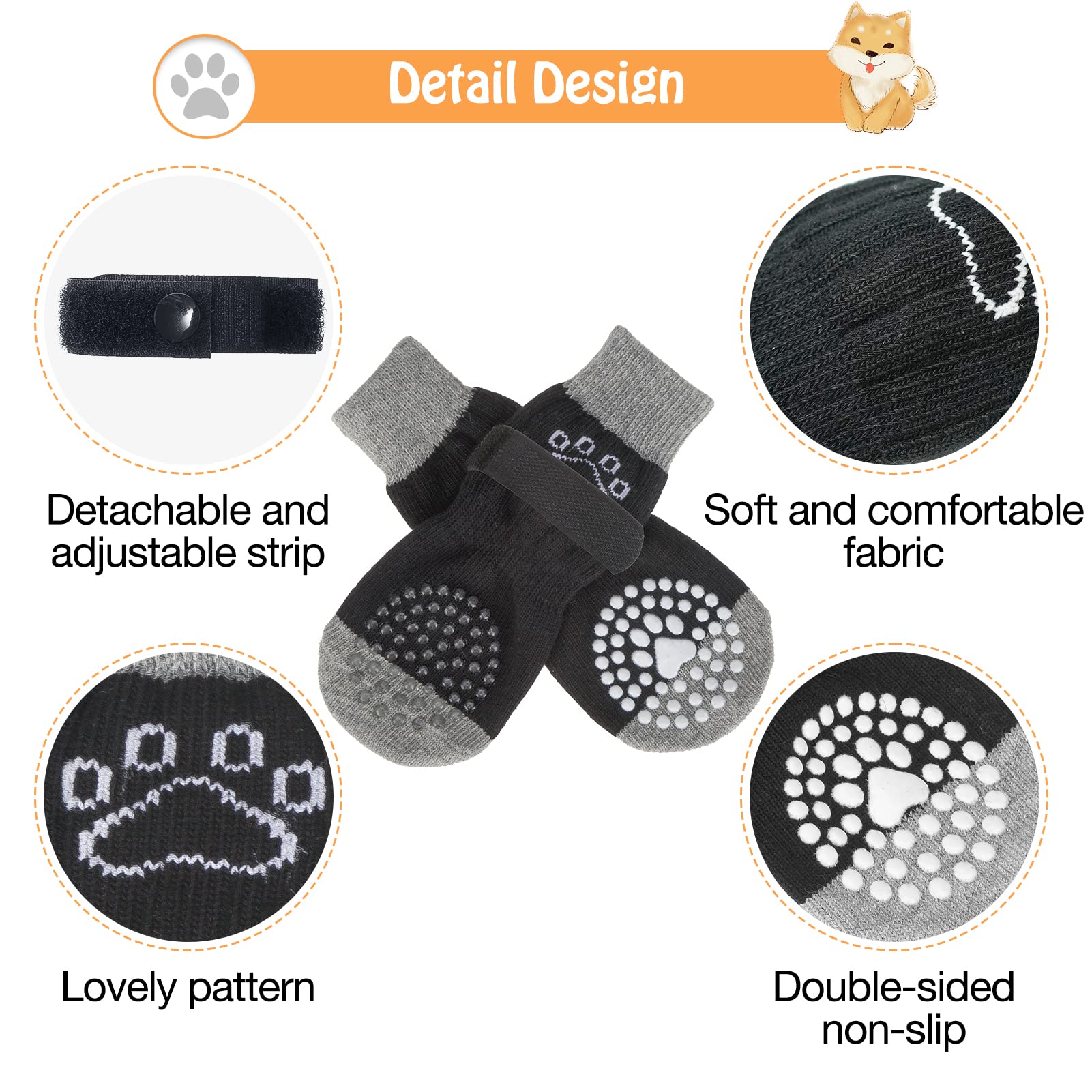 Scenereal Double Side Anti-Slip Dog Socks, Non Slip Dogs Sock For Hardwood Floors, 3 Pairs Pet Paw Protectors Indoor, Prevent Floor Scratching, Stop Licking Paws