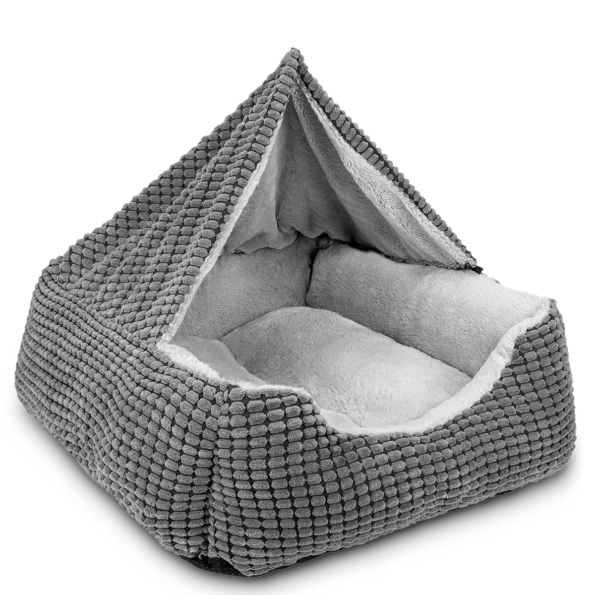 Gasur Dog Beds For Large Medium Small Dogs, Rectangle Cave Hooded Blanket Puppy Bed, Luxury Anti-Anxiety Orthopedic Cat Beds For Indoor Cats, Warmth And Machine Washable (20 Inches, Grey)
