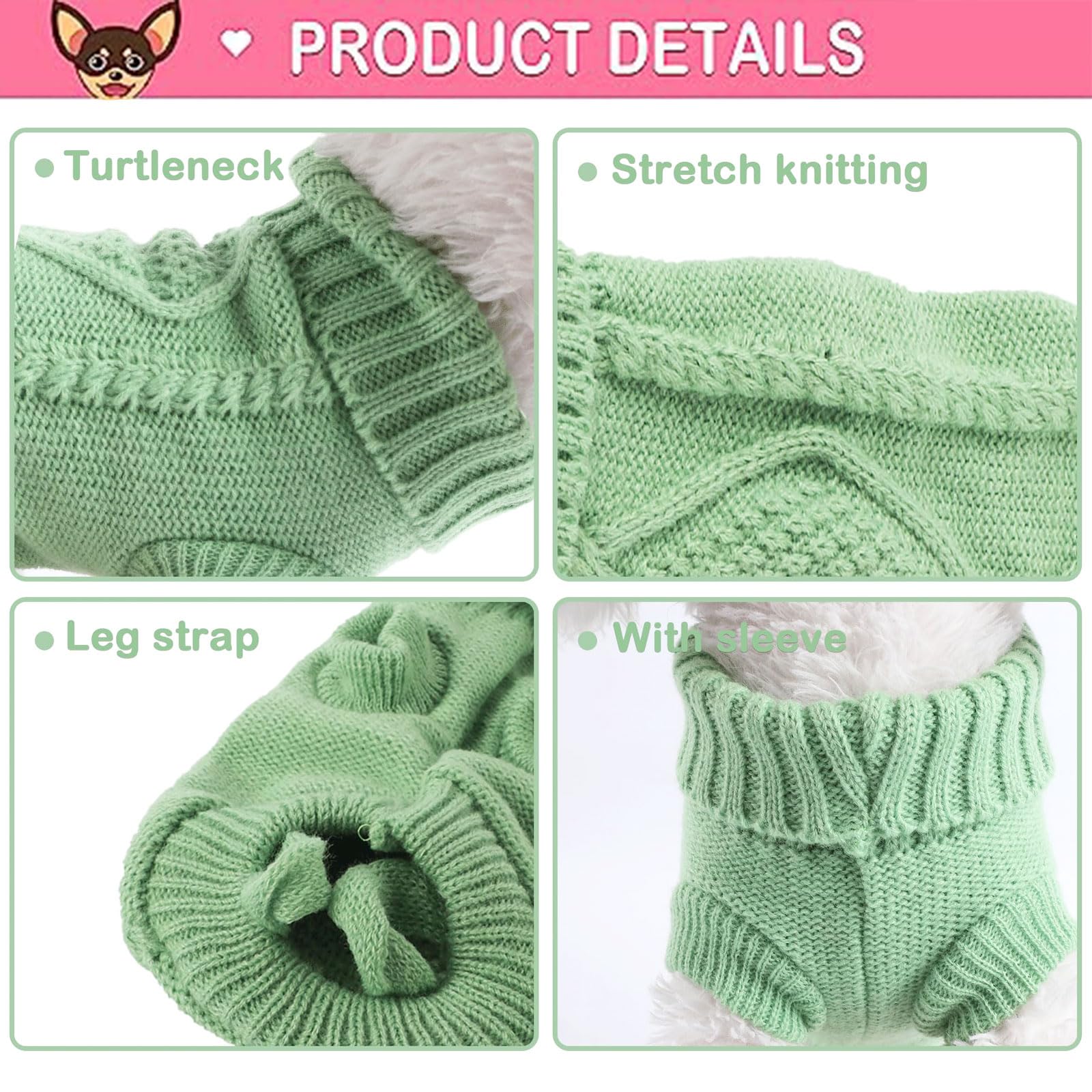 2 Pieces Dog Sweater For Small Dogs Girl Chihuahua Clothes, Spring Winter Cute Knitwear Turtleneck Thick Warm Clothing For Yorki