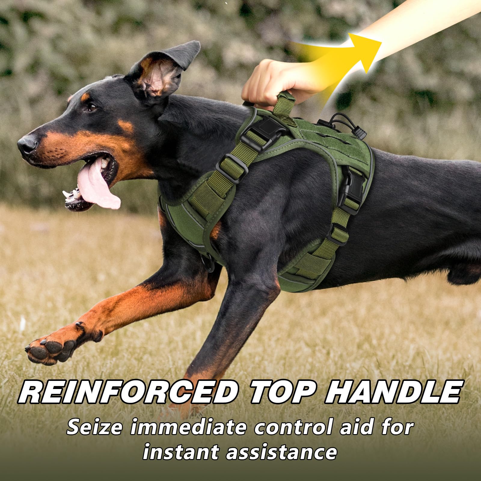 Wingoin Green Harness With Handle Tactical Dog Harness Vest For Large Medium Dogs No Pull Adjustable Reflective K9 Military Dog Vest Harnesses For Walking, Hiking, Training(M)