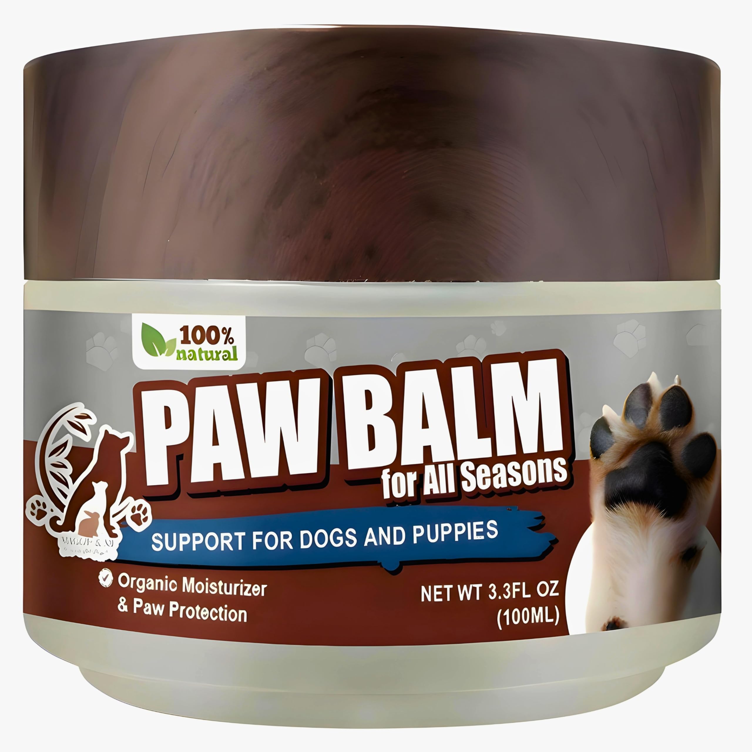 Maggie & Me Natural Organic Paw Balm for Dogs - 3.3oz Dry Cracked Paw Treatment, Hot Pavement Protector, Itchy Skin Relief, Nose