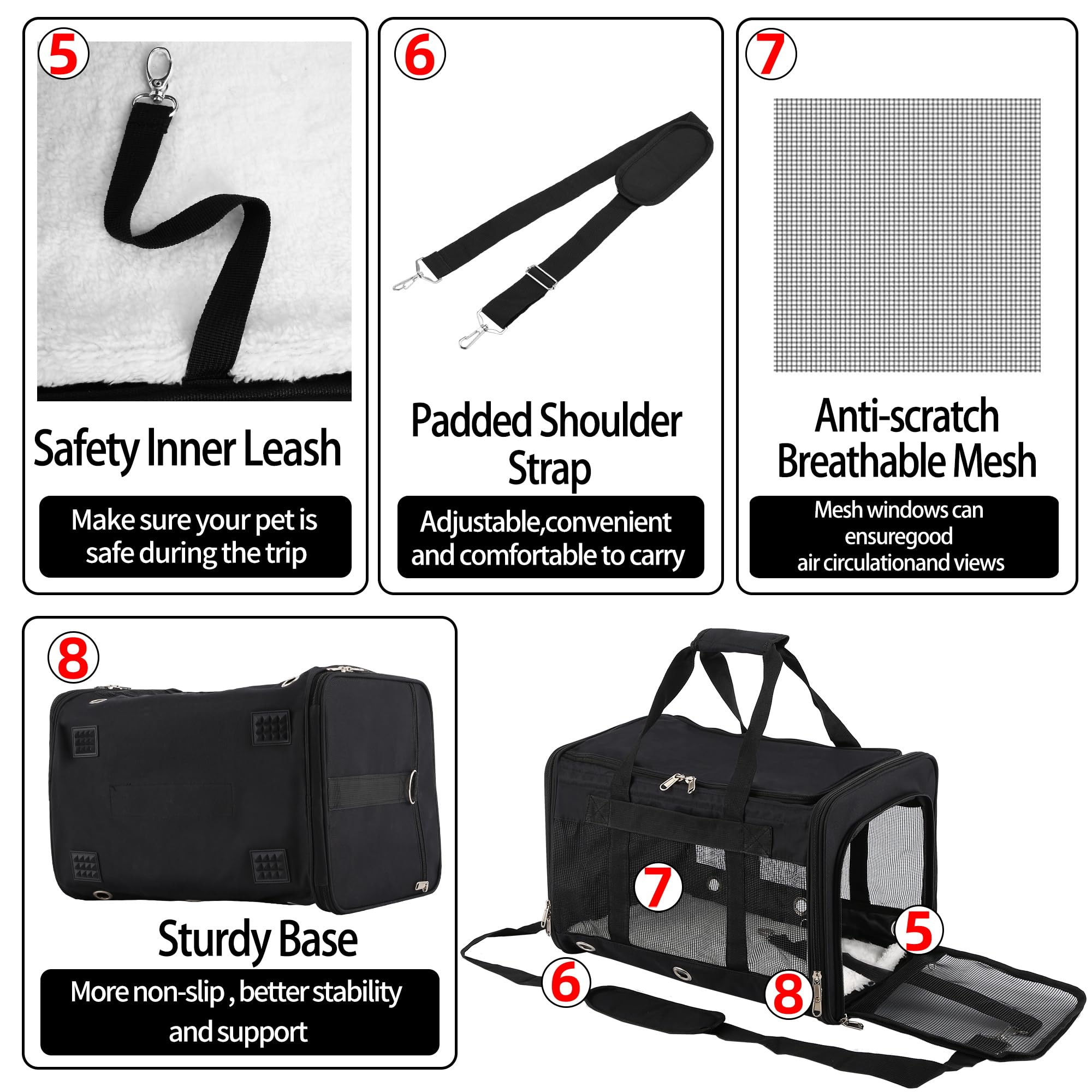 Soft Sided Cat/Dog Carrier,Collapsible Pets Travel Carriers For Pet/Puppy With Shoulder Strap & Removable Mat,Mesh Top Load Small Dogs/Cats Carry Bag Up To 17 Lbs Tsa Airline Approved(Black,M)