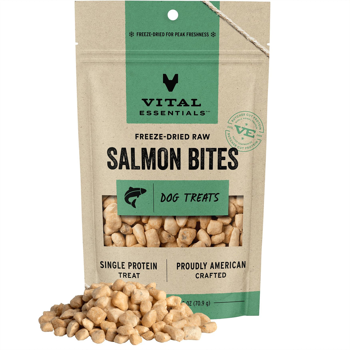 Vital Essentials Freeze Dried Raw Salmon Bites Dog Treats, 2.5 Oz | Premium Quality High Protein Training Treats | Grain Free, Gluten Free, Filler Free