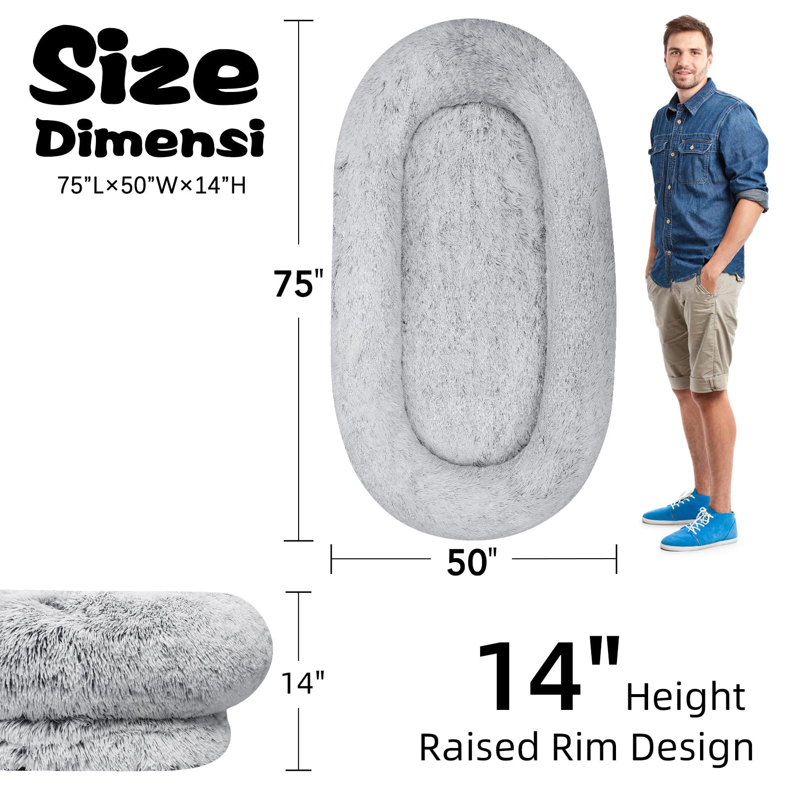 Large Dog Bed 75'' L * 50'' W * 14'' Th Dog Beds For Large Dogs Giant Dog Bed Human Size Dog Bed For People 30D Sponge Bean Bag