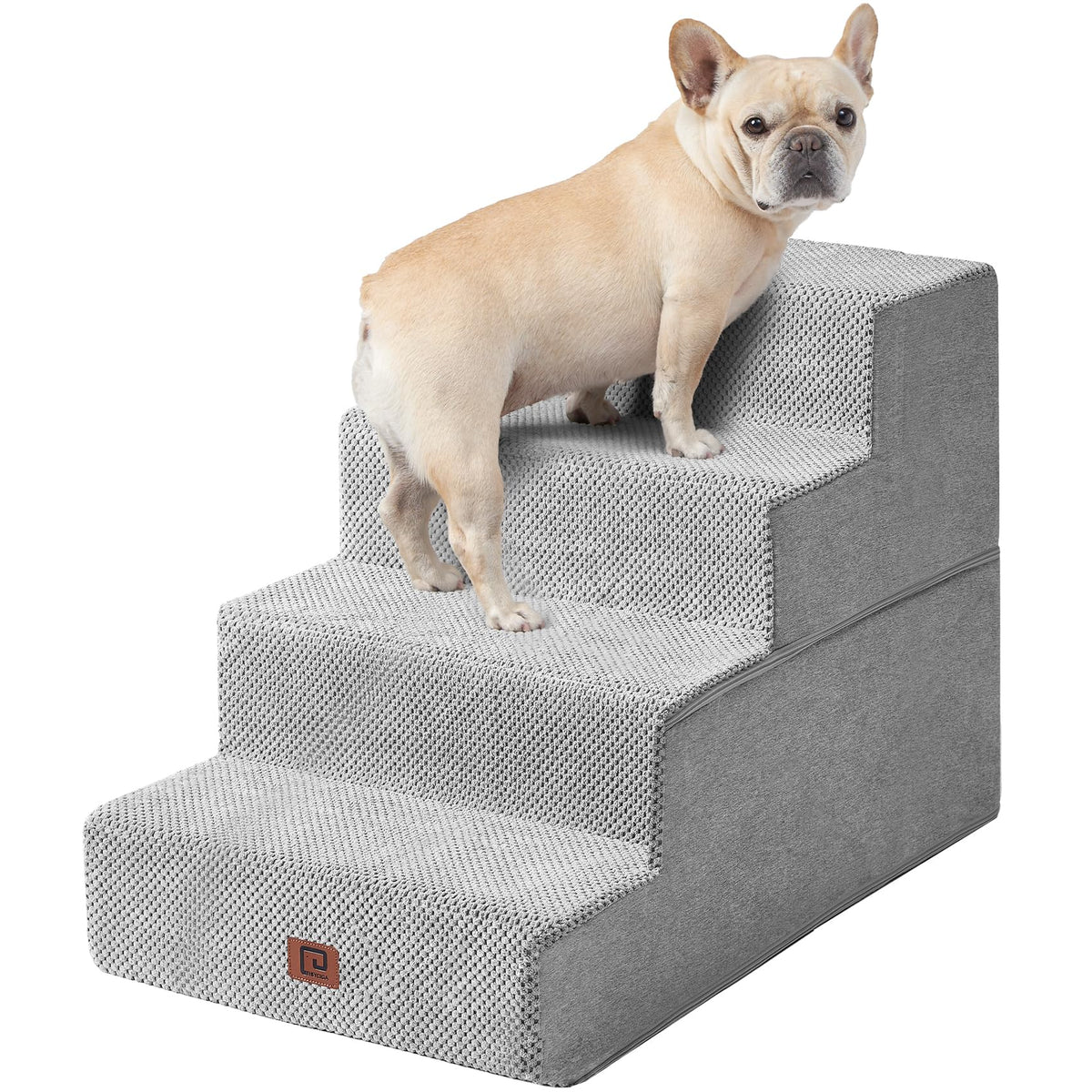 Eheyciga Dog Stairs For Bed 20”H, 4-Step Extra Wide Dog Steps For High Bed, Pet Steps For Small Dogs And Cats, Non-Slip Balanced Dog Indoor Ramp, Light Grey