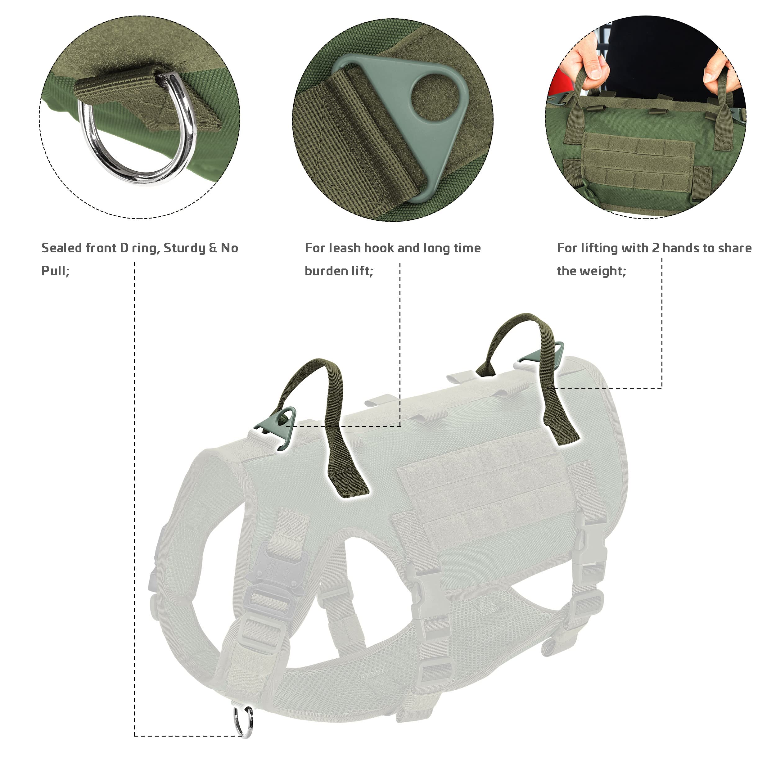 Forestpaw Tactical Dog Vest Harness And Easy Control Training Dog Collar With Bungee Dog Leash Set No Pull Military Dog Harness With Backpack For Medium Large Dogs-Green L