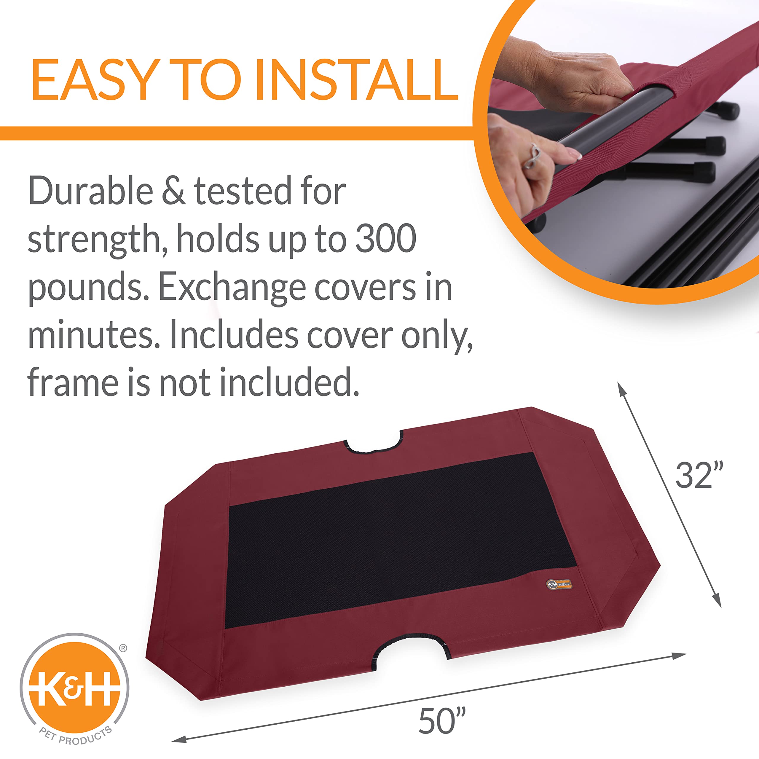 K&H Pet Products Original Pet Cot Replacement Cover (Cot Sold Separately) Red/Black X-Large 50 X 32 Inches