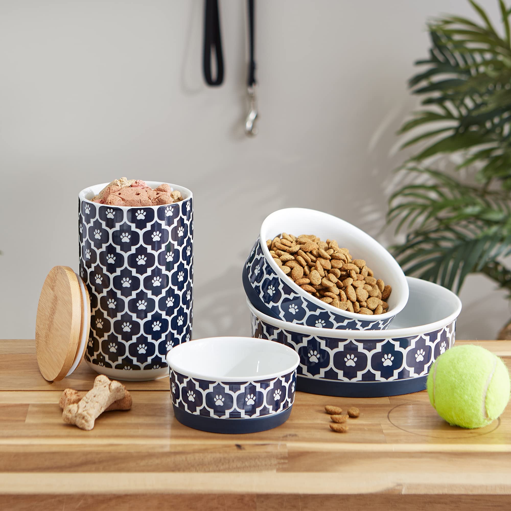 Bone Dry Lattice Collection Pet Bowl & Canister, Single Dish, Large 7.5x2.4, Nautical Blue