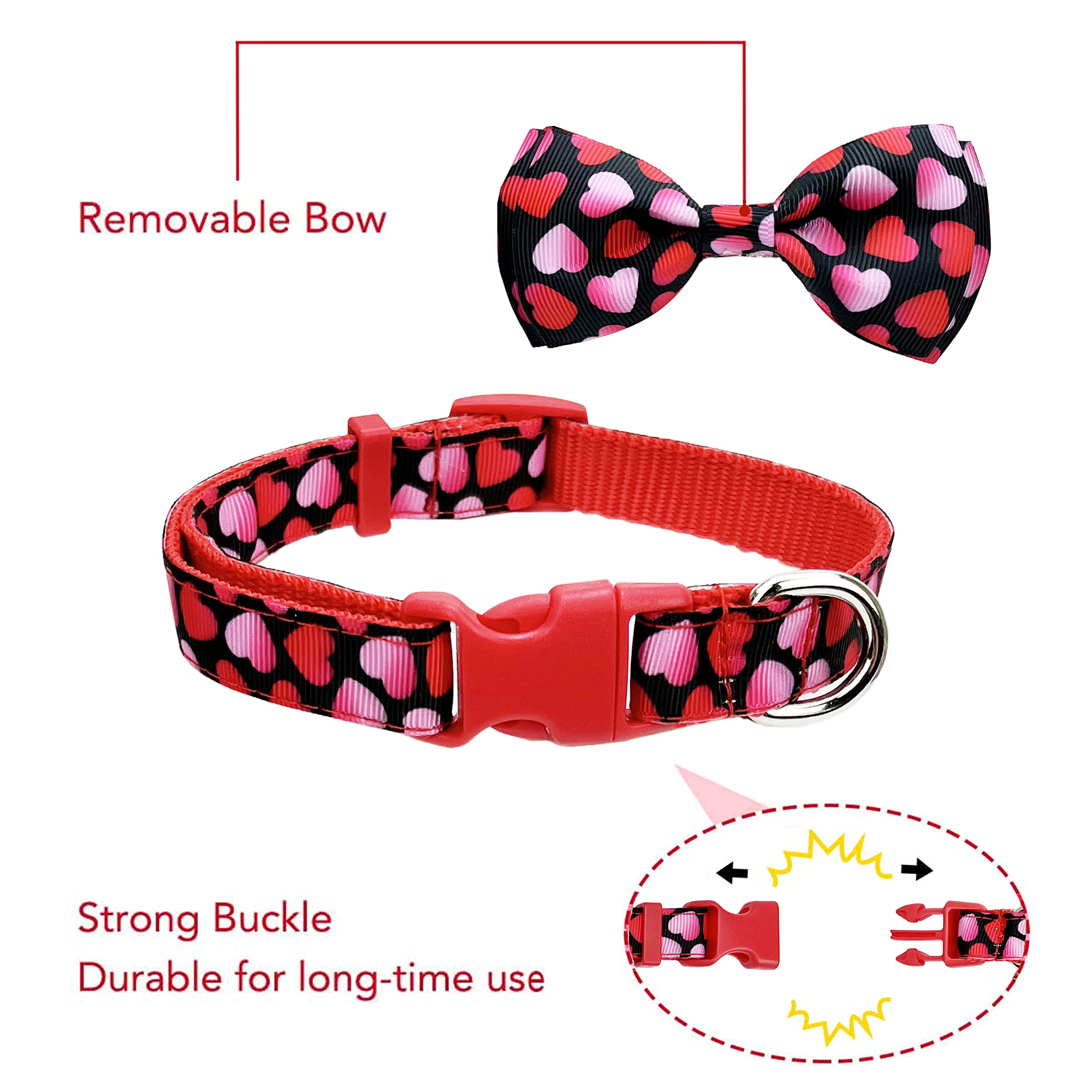 2 Pack Valentine Holiday Dog Bow Tie Collar, Heart Dog Collar For Large Medium Small Pets Puppies (Medium)