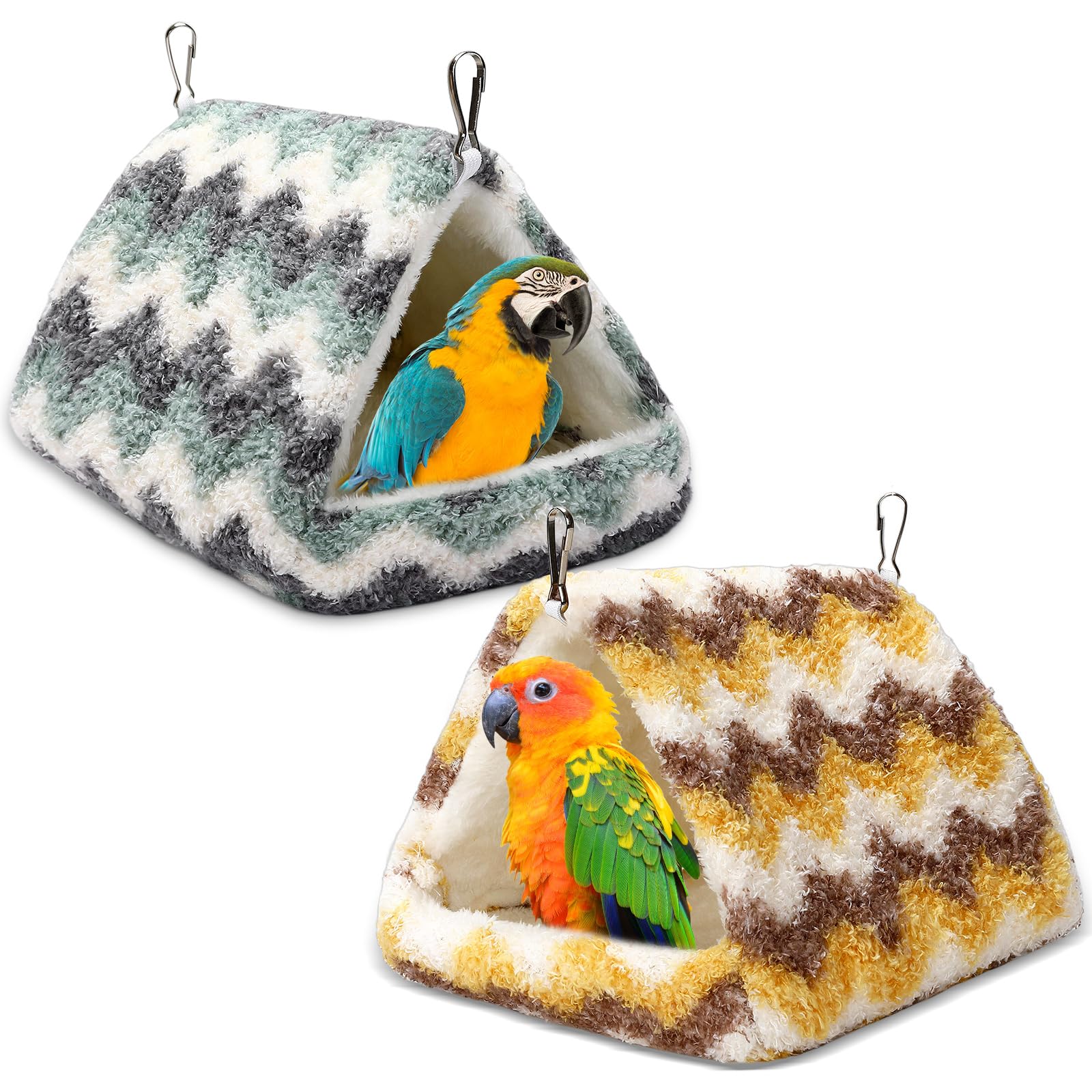 PETKNOWS 2 Pack Bird Nest House, Hanging Hammock Fluffy Parrots Bird Bed for Cage Bird Plush Nest Toy for Parrot Macaw Budgies E