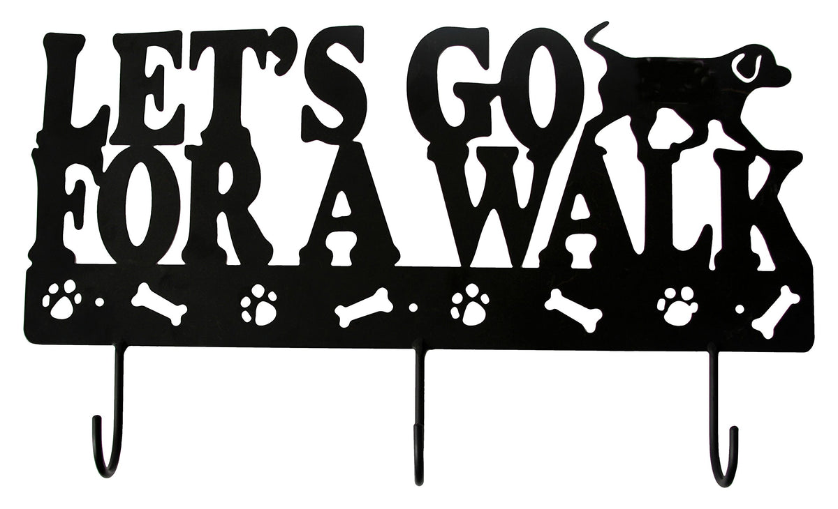 Dei Leash Holder Wall Rack, 'Let'S Go For A Walk', Black