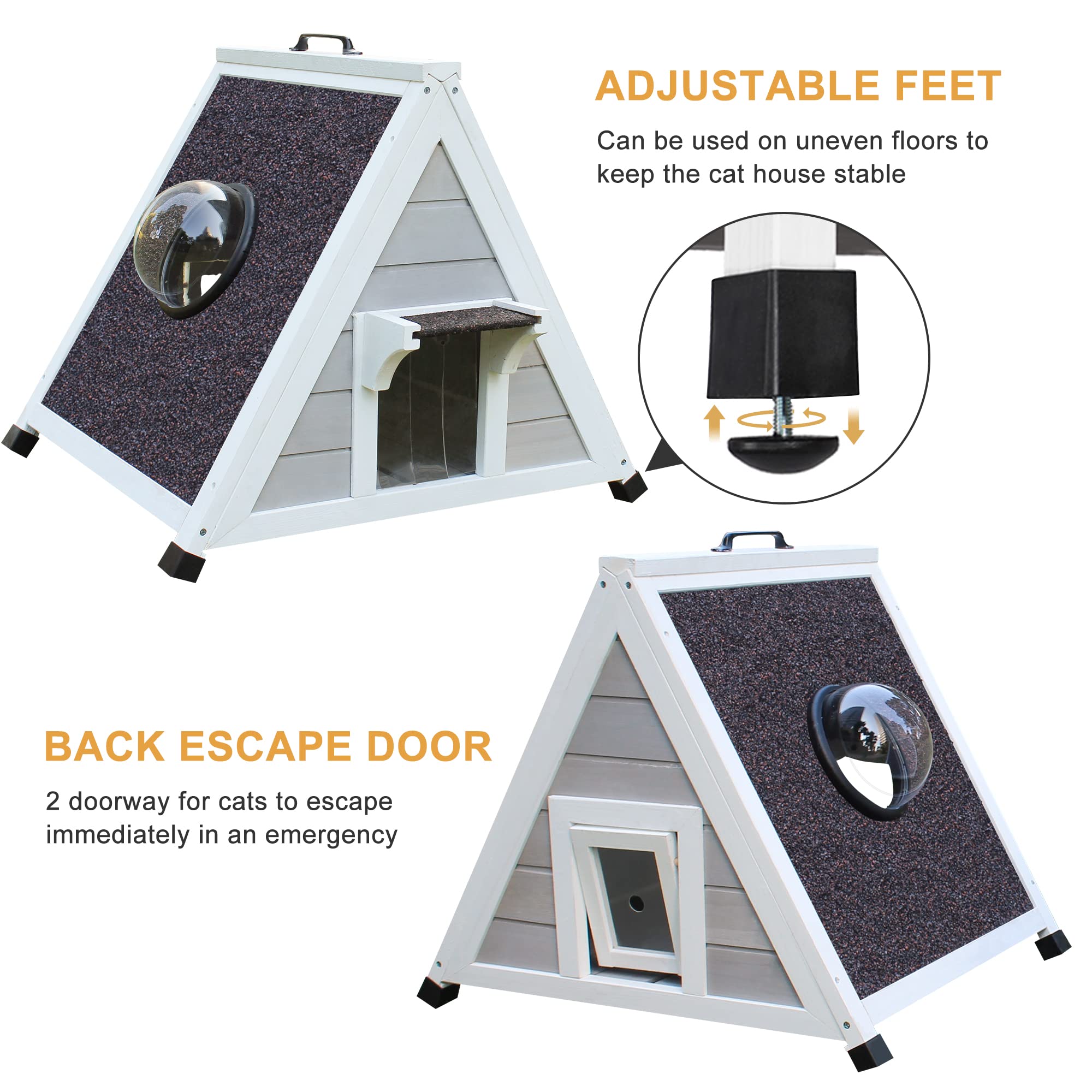 Deblue Weatherproof Outdoor Feral Cat House, Feral Cat House With Escape Door And Clear Window, Small Animal House And Habitats-