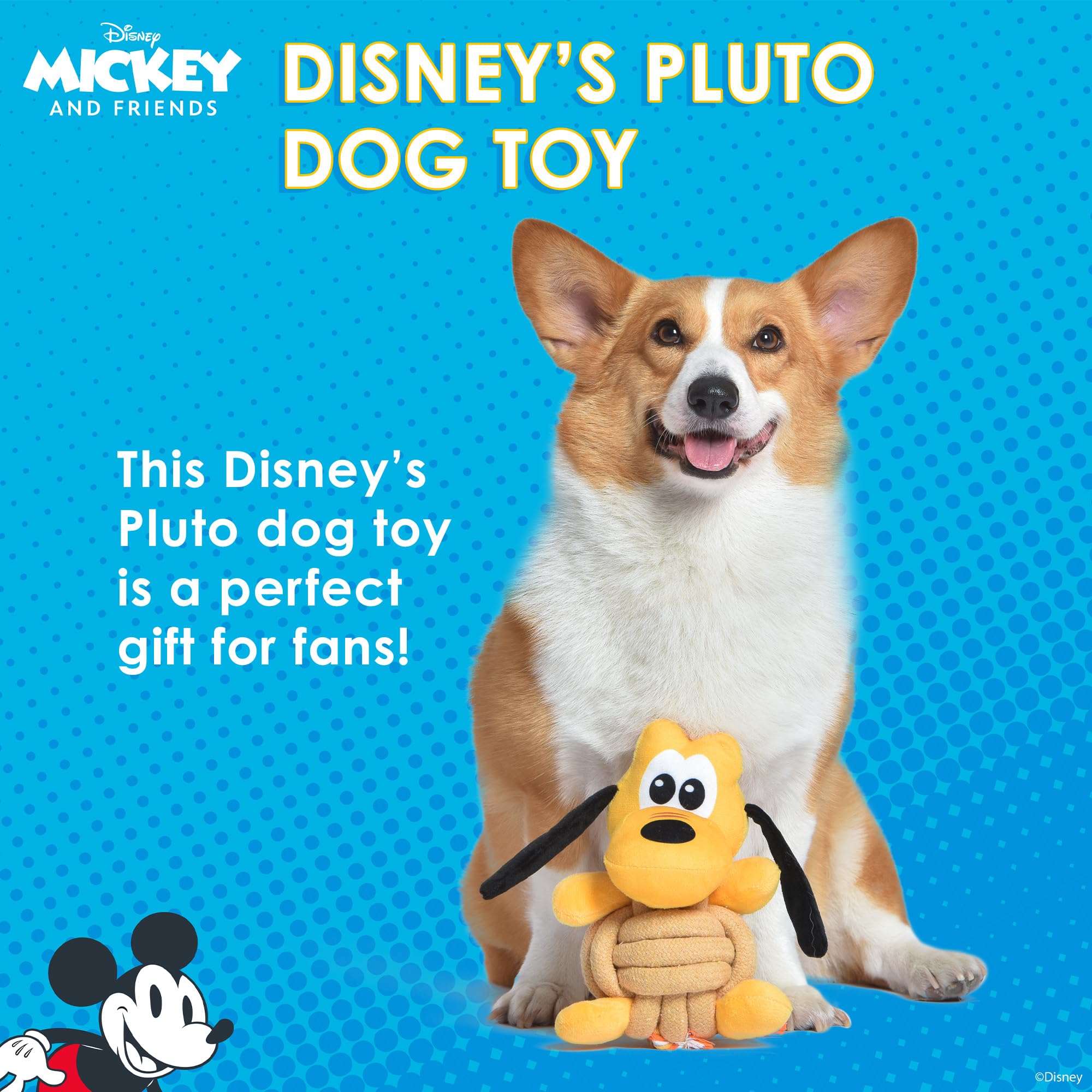 Disney For Pets Pluto Knotty Rope Pet Toy With Squeaker, 9 Inch | Squeaky Dog Toys For Pets | Rope Tug Toy For Dogs Inspired By
