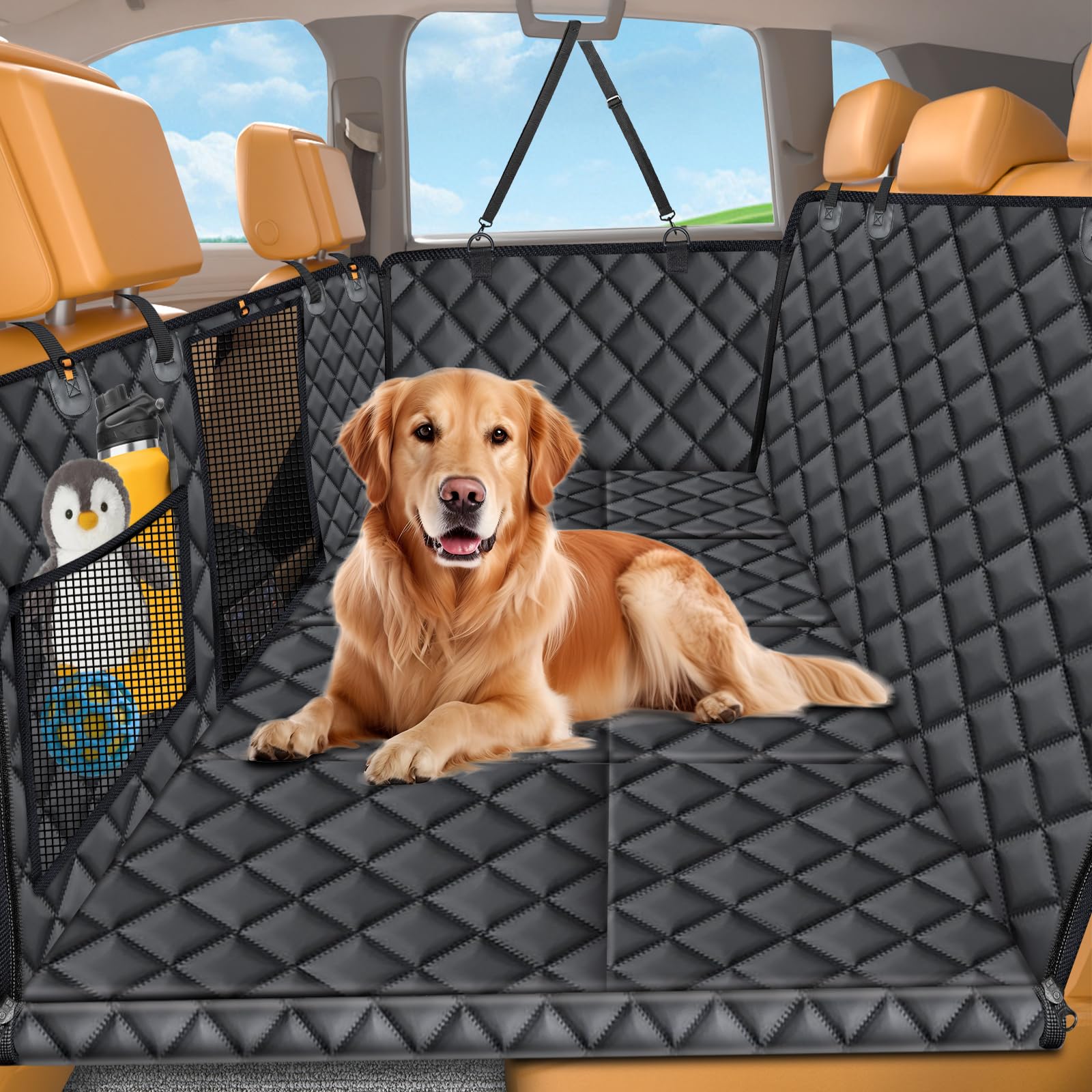 Urpower Backseat Extender For Dogs - Hard Bottom Dog Car Seat Cover For Back Seat, Foldable Dog Hammock For Car, Suv, And Truck,