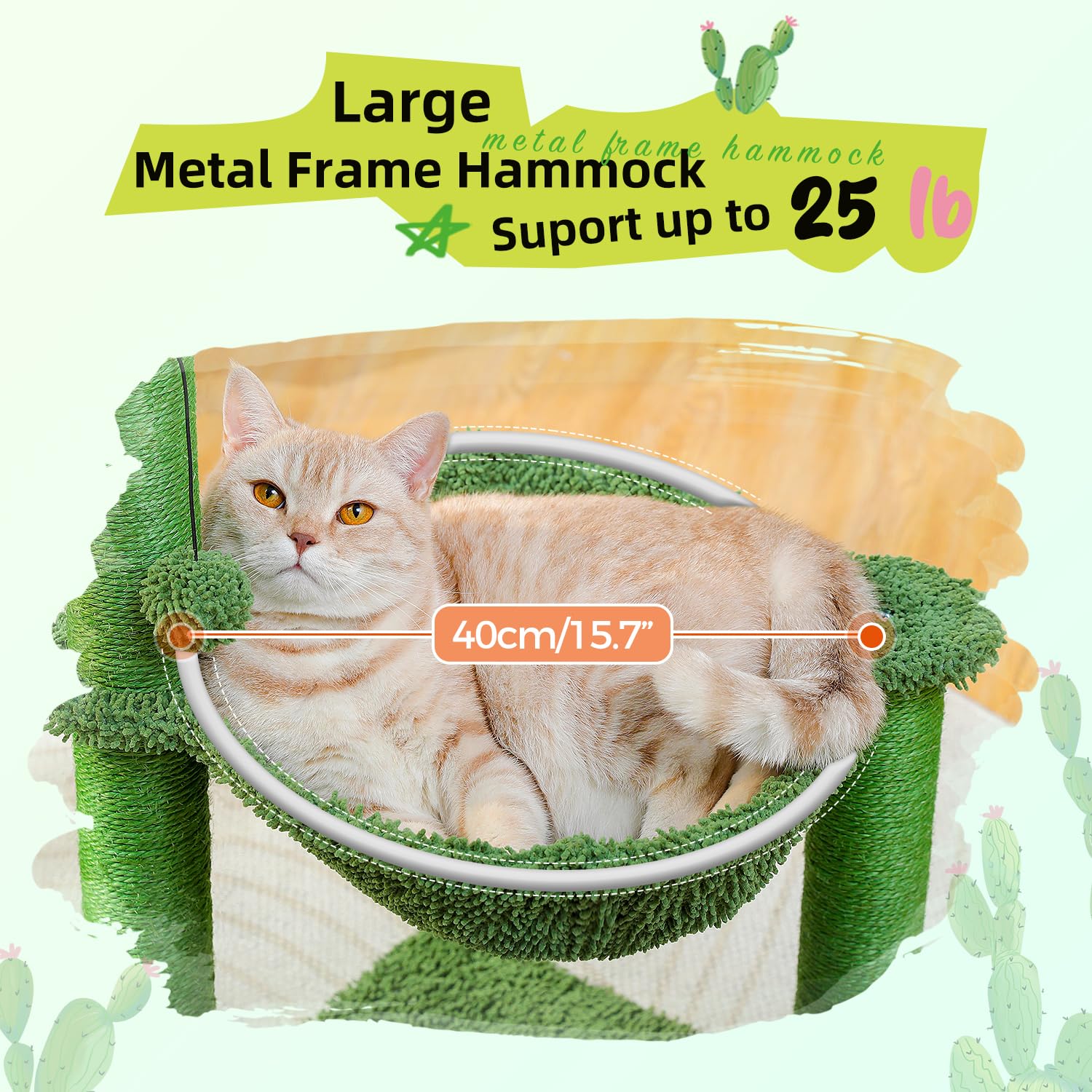 Pawz Road Cactus Cat Tree, 33 Inchs Cat Tower With Cat Self Groomer, Soft Hammock And Fully Wrapped Sisal Scratching Post For In